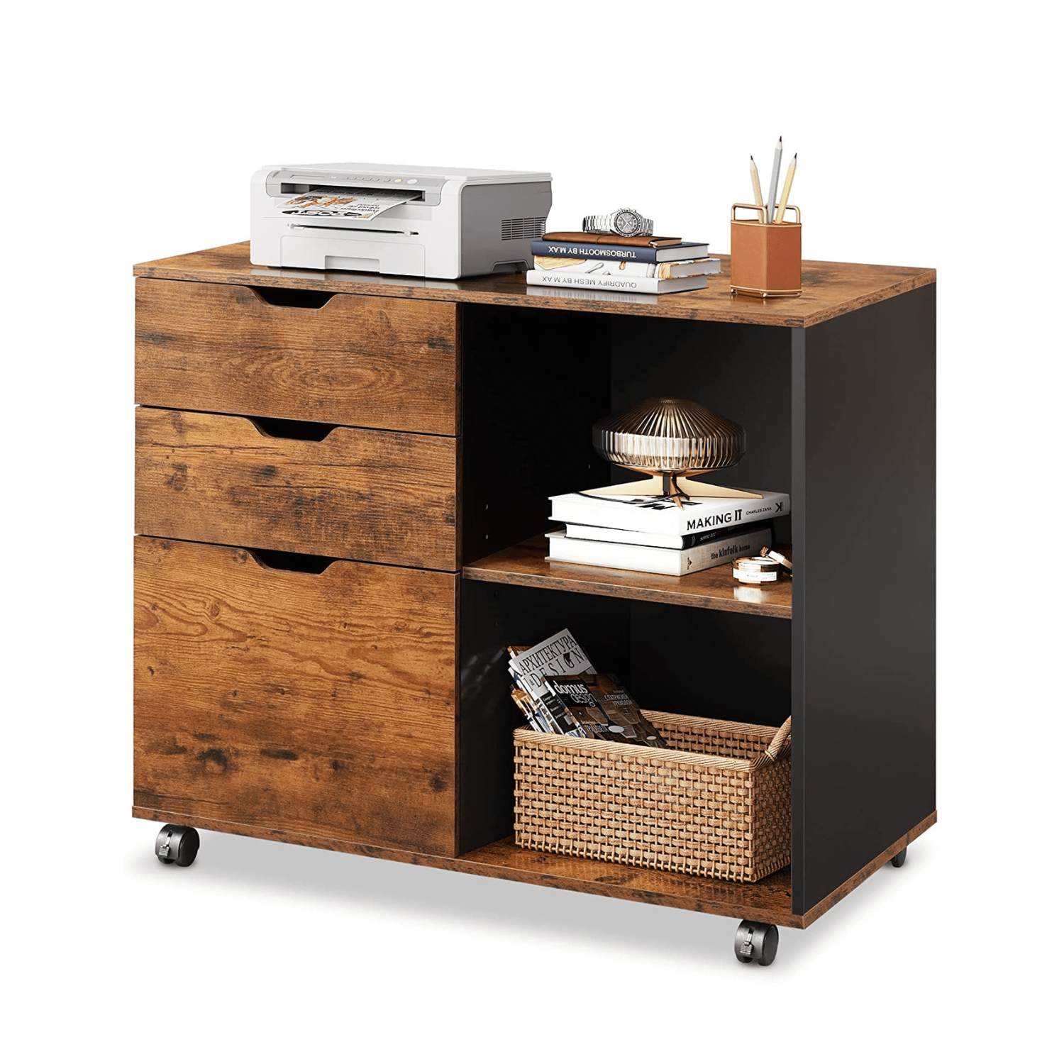 Devaise 3-Drawer Wood File Cabinet, Rustic Brown