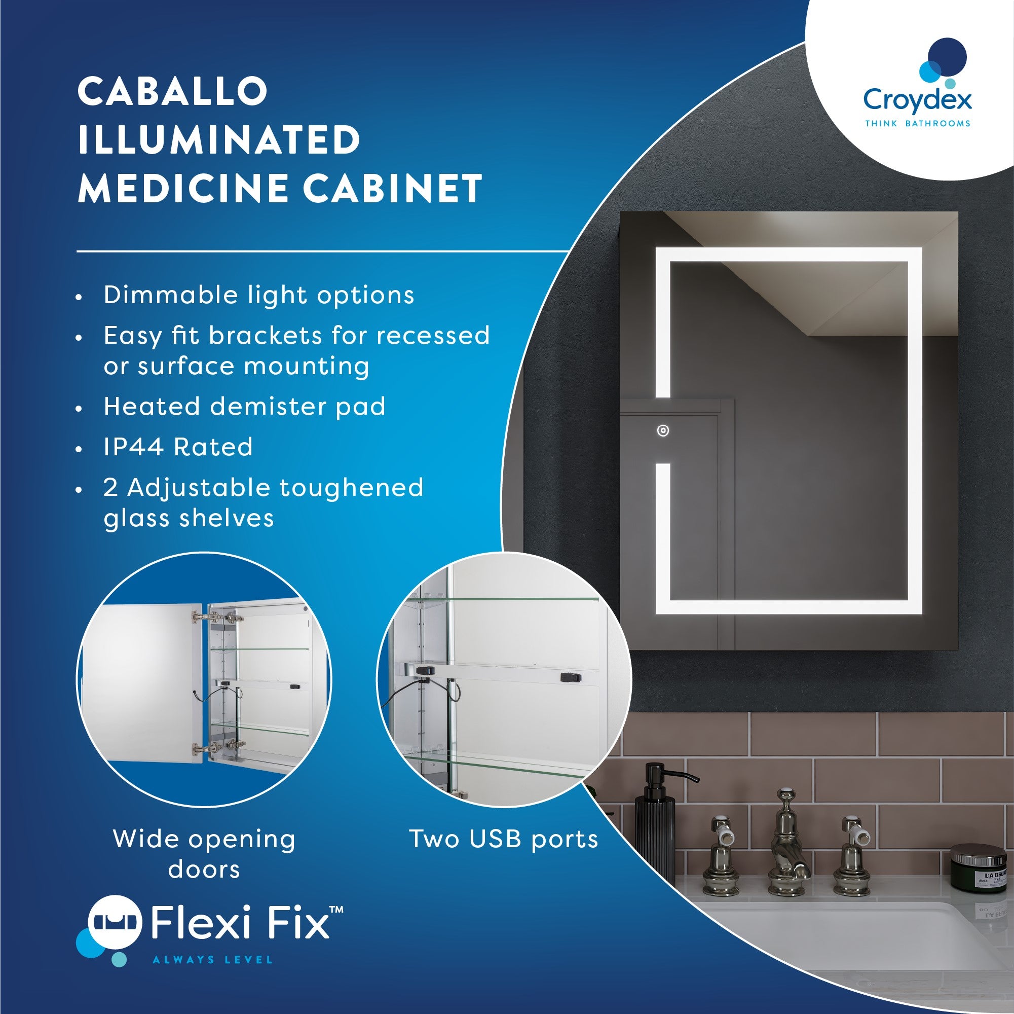 Croydex Caballo 20 in. x 26 in. Illuminated Medicine Cabinet