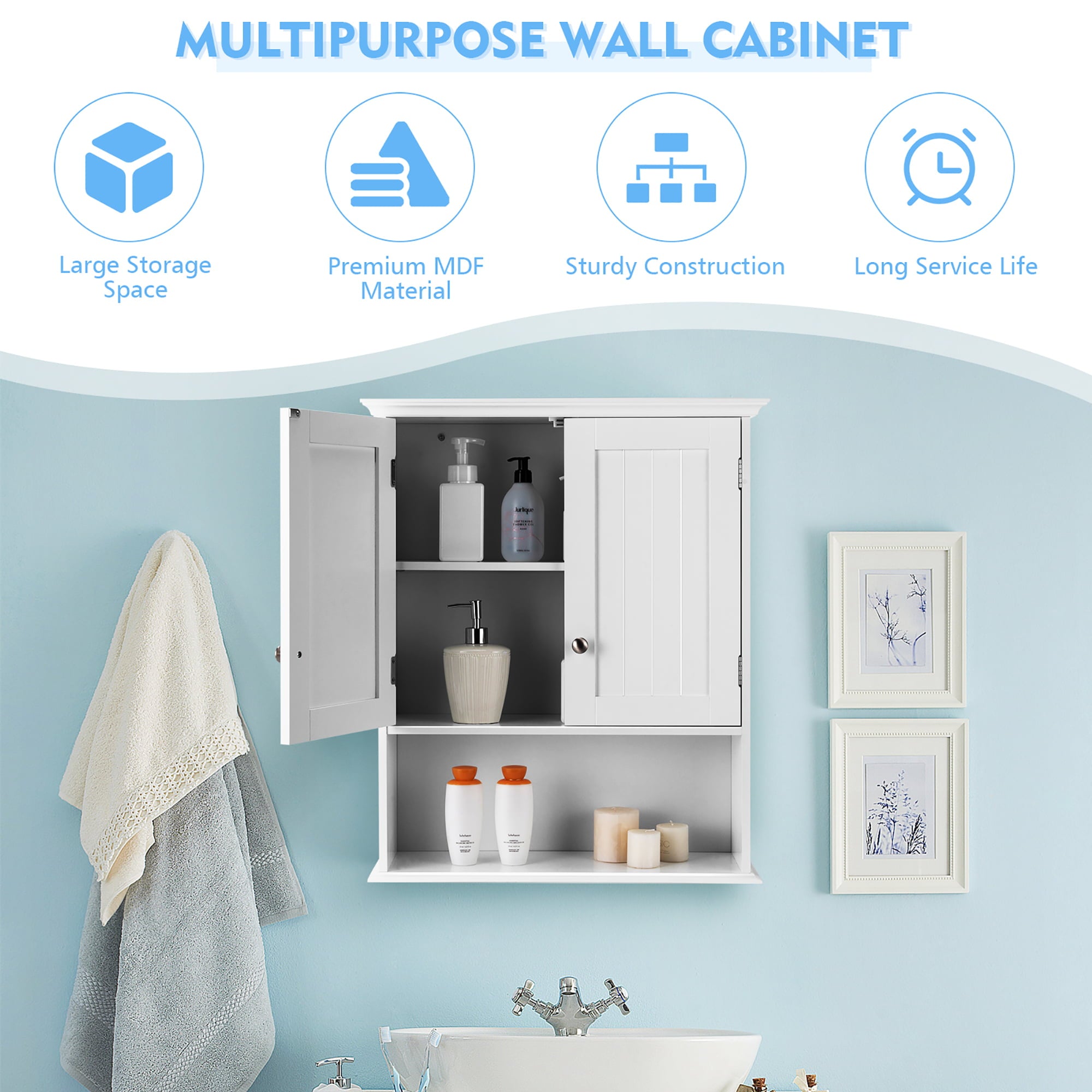 Costway Wall Mount Bathroom Cabinet Storage Organizer Medicine Cabinet White