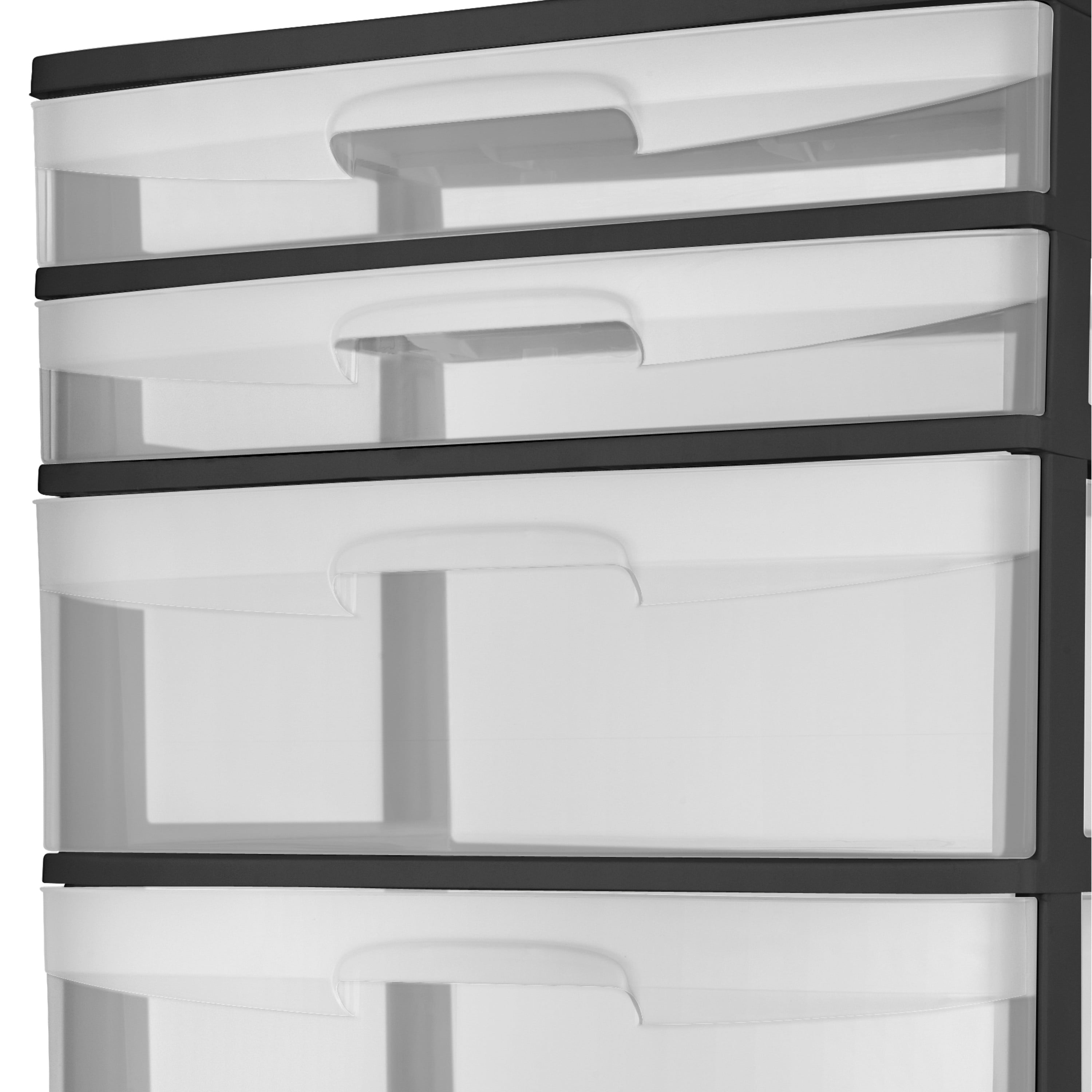 Sterilite Plastic 5 Drawer Wide Tower Black