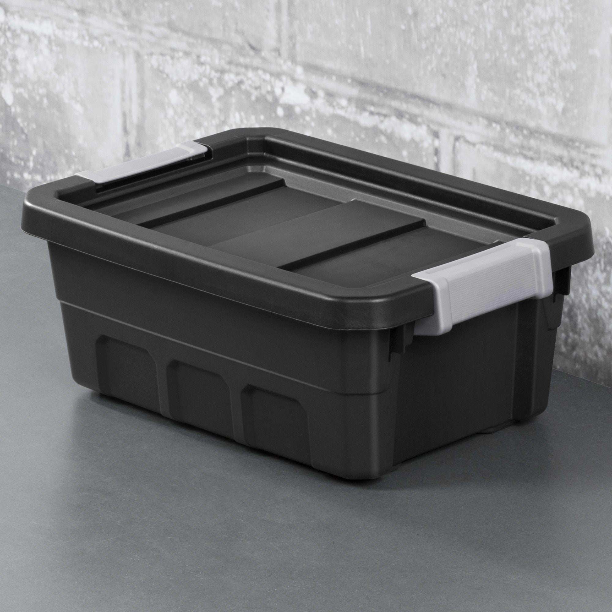 Sterilite 4 Gal Industrial Storage Totes w/ Latch Clip Lids, Black (6 Pack)