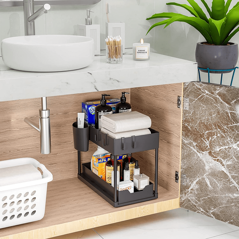 1 Pack Under Sink Organizers and Storage Pull Out Sliding Drawer， 2 Tier Multi-Purpose Kitchen Under the Sink Organizer