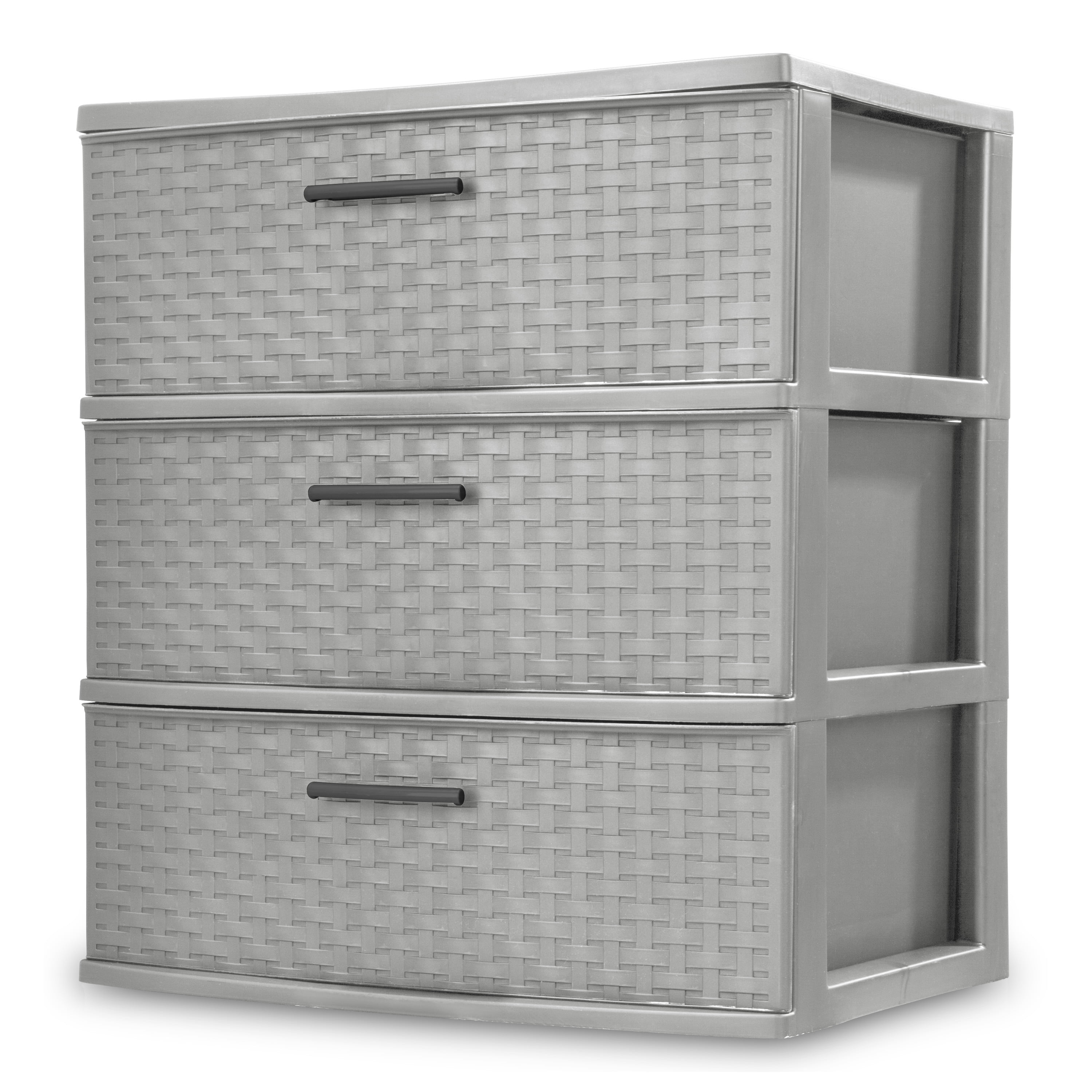 Sterilite 3 Drawer Wide Weave Tower Plastic, Cement, Case of 1