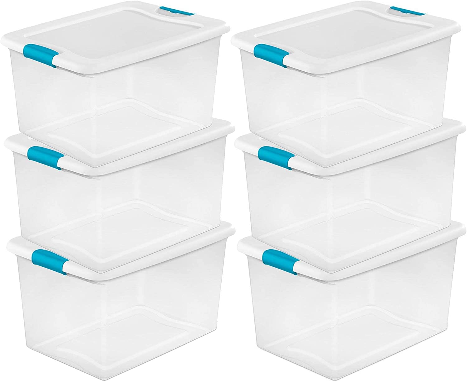 Sterilite Storage System Solution with 106 Quart Clear Stackable Storage Box Organization Containers with White Latching Lid, 12 Pack