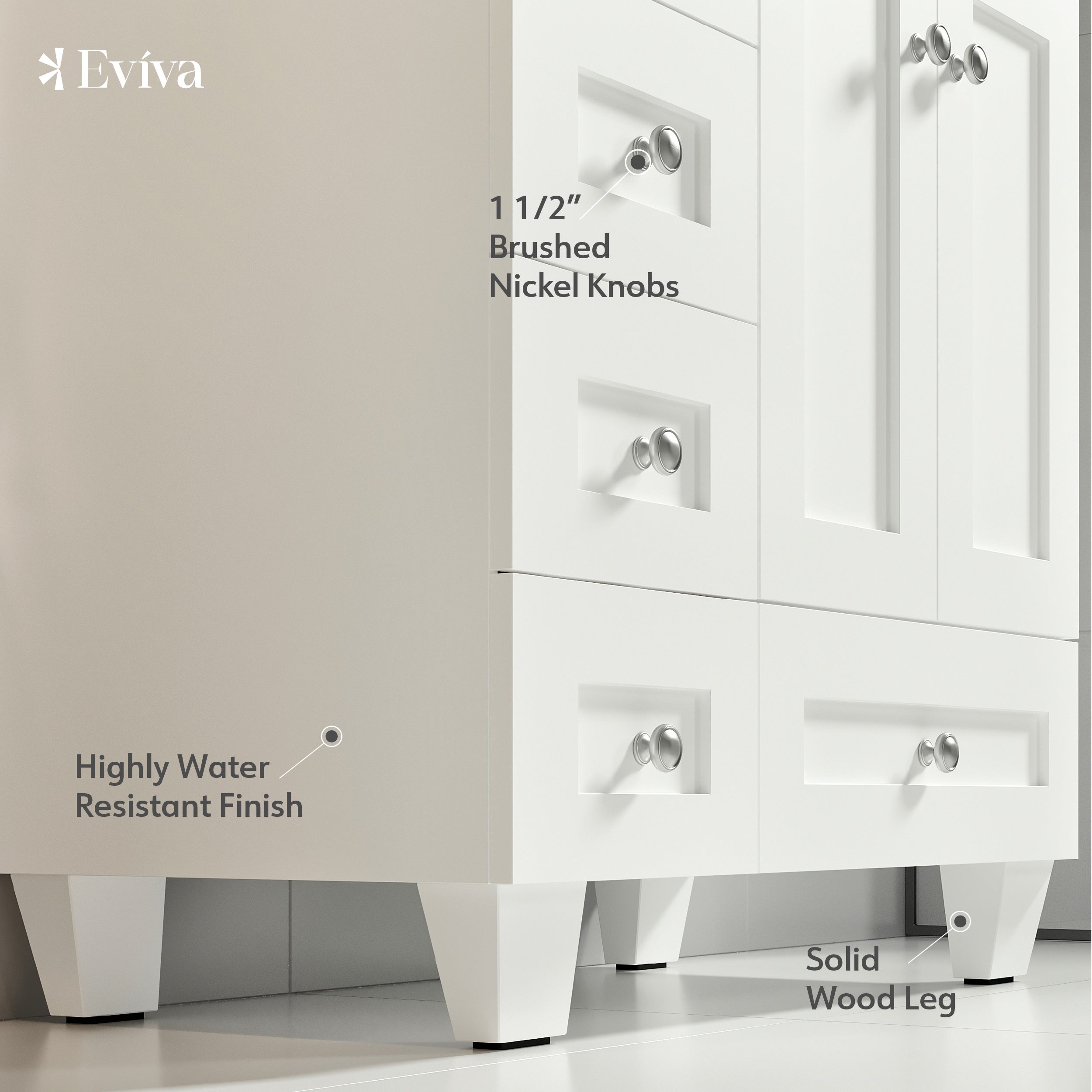 Eviva Acclaim 30 inch White Transitional Bathroom Vanity with White Carrara Marble Countertop and Undermount Porcelain Sink