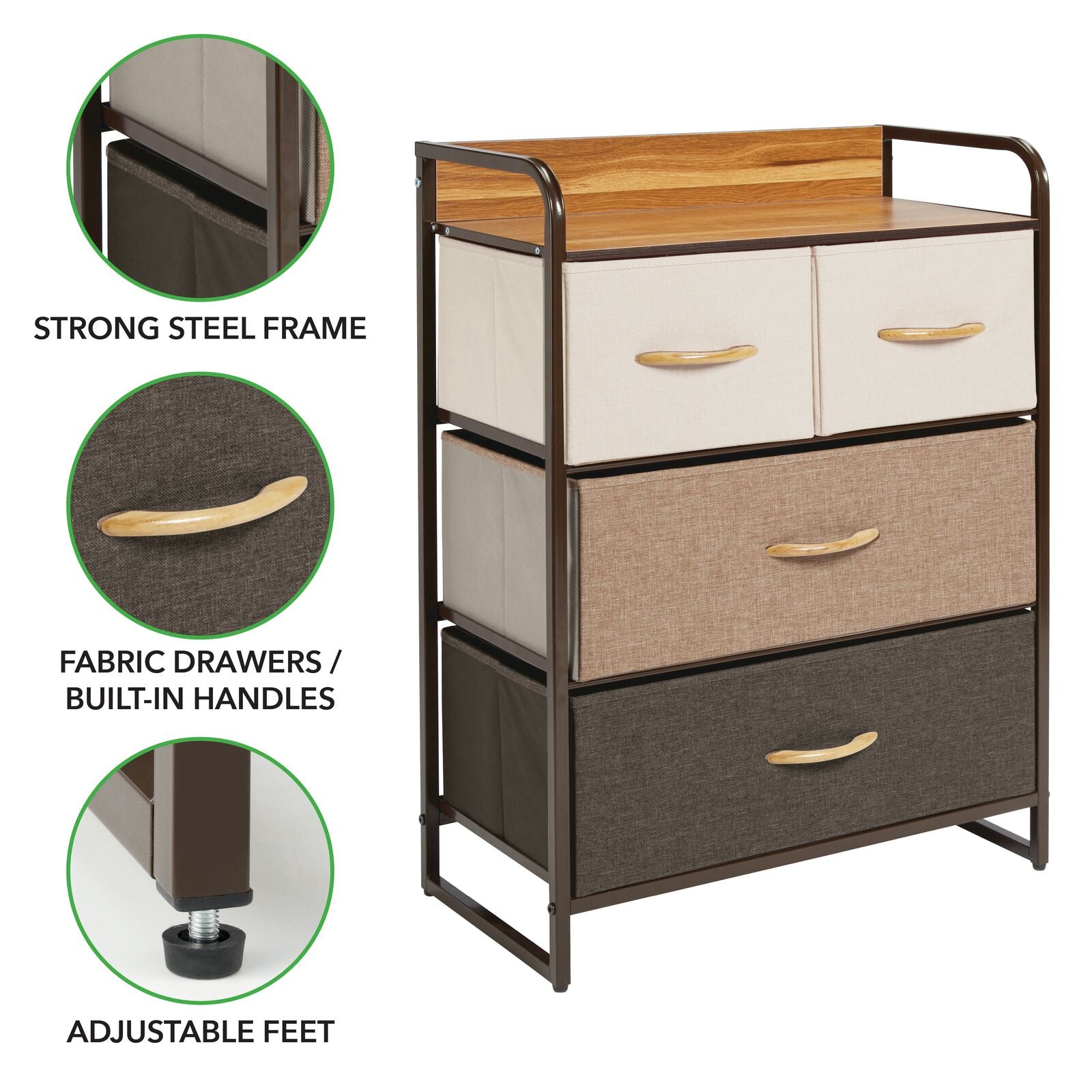 mDesign Dresser Storage Furniture Organizer - Multi-Color/Espresso Brown