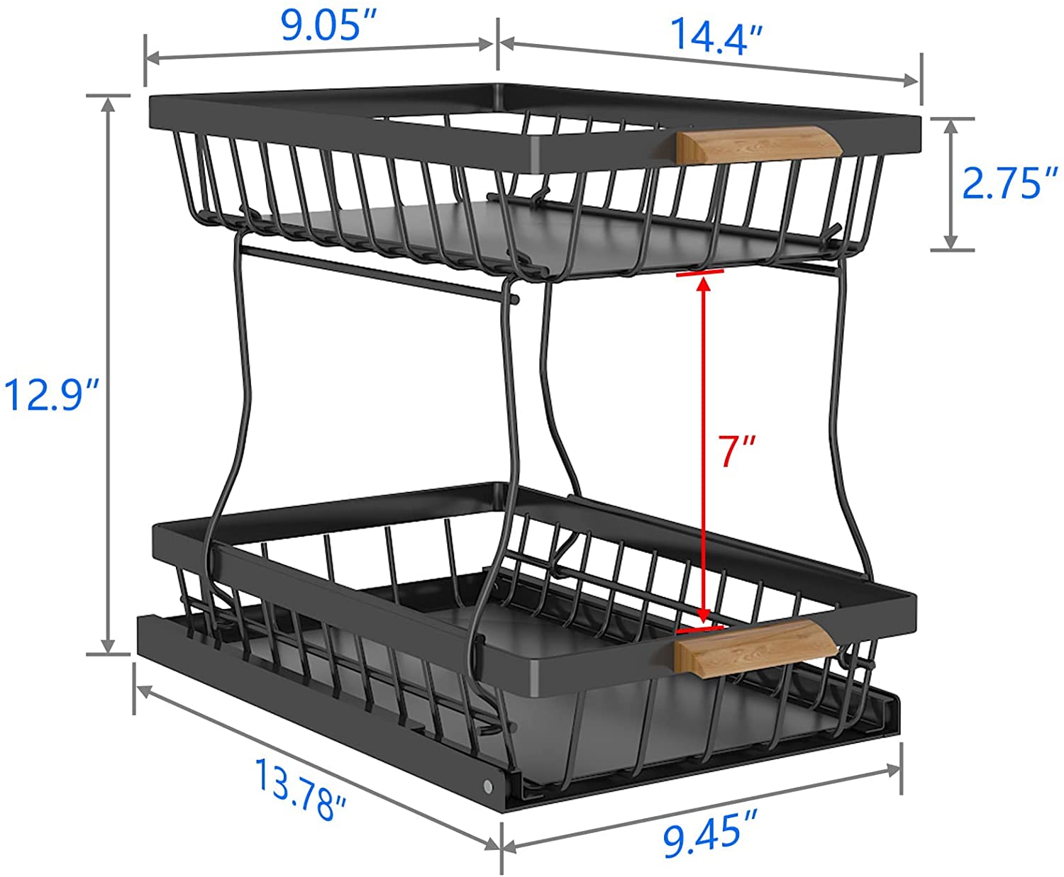 WERSEON Under the sink Rack 2 Layer Bathroom Kitchen Pull-Out Metal Shelf Organizer Black