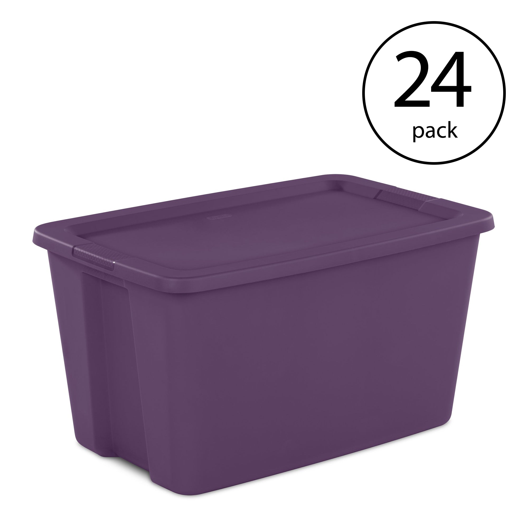 Sterilite Classic Stackable 30 Gal Storage Tote Container, Purple, 24 Pack