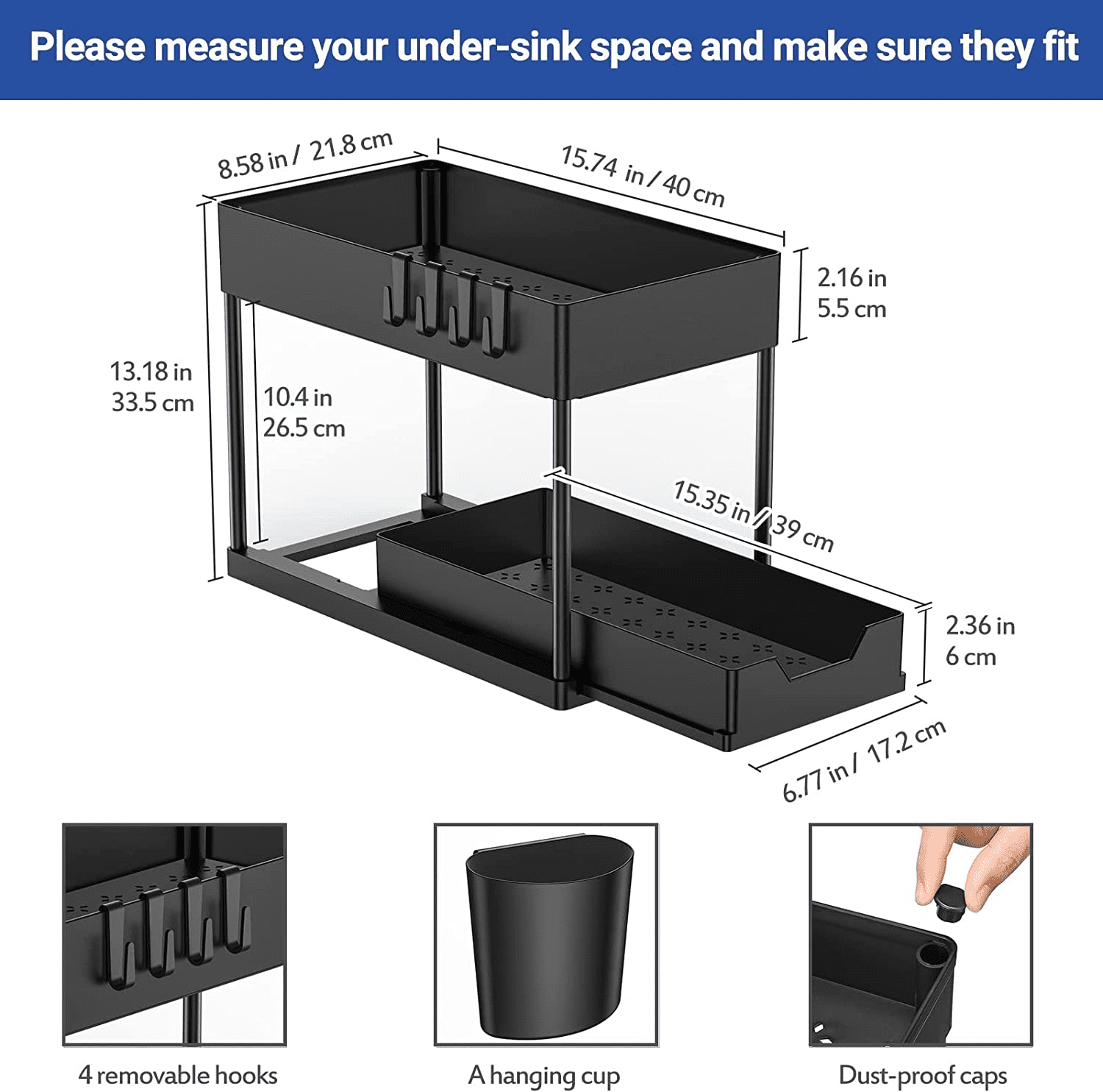 1 Pack Under Sink Organizers and Storage Pull Out Sliding Drawer， 2 Tier Multi-Purpose Kitchen Under the Sink Organizer