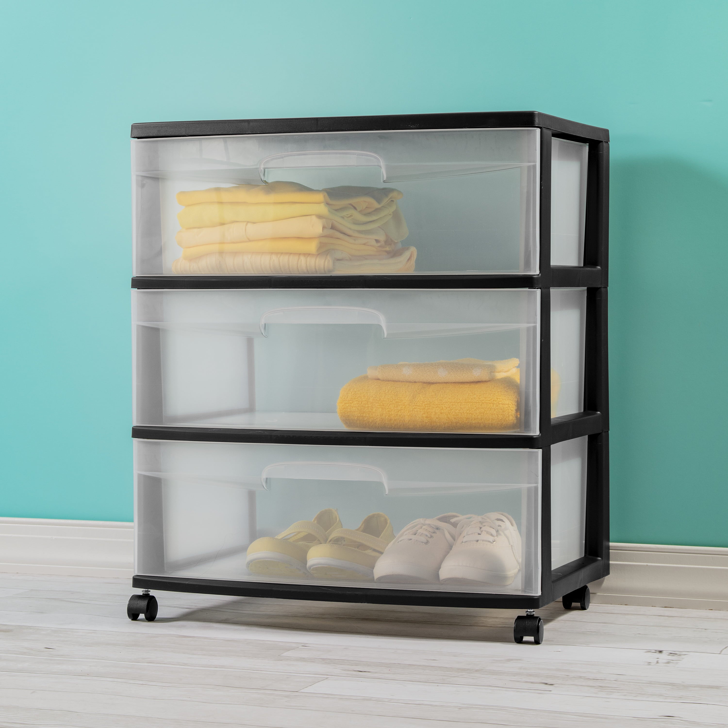 Sterilite Wide 3 Drawer Cart Black