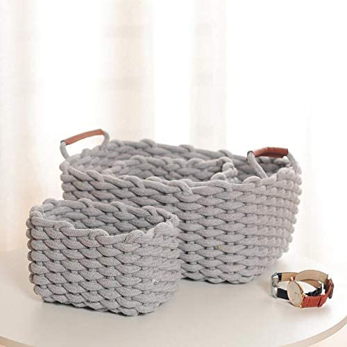 JJSQYLAN Cotton Rope Blanket Storage Basket for shelf,small decorative woven basket Organization and storage for Candy Food Nursery Baby Clothes Towels Diaper Caddy Books (Set of 3, Beige)