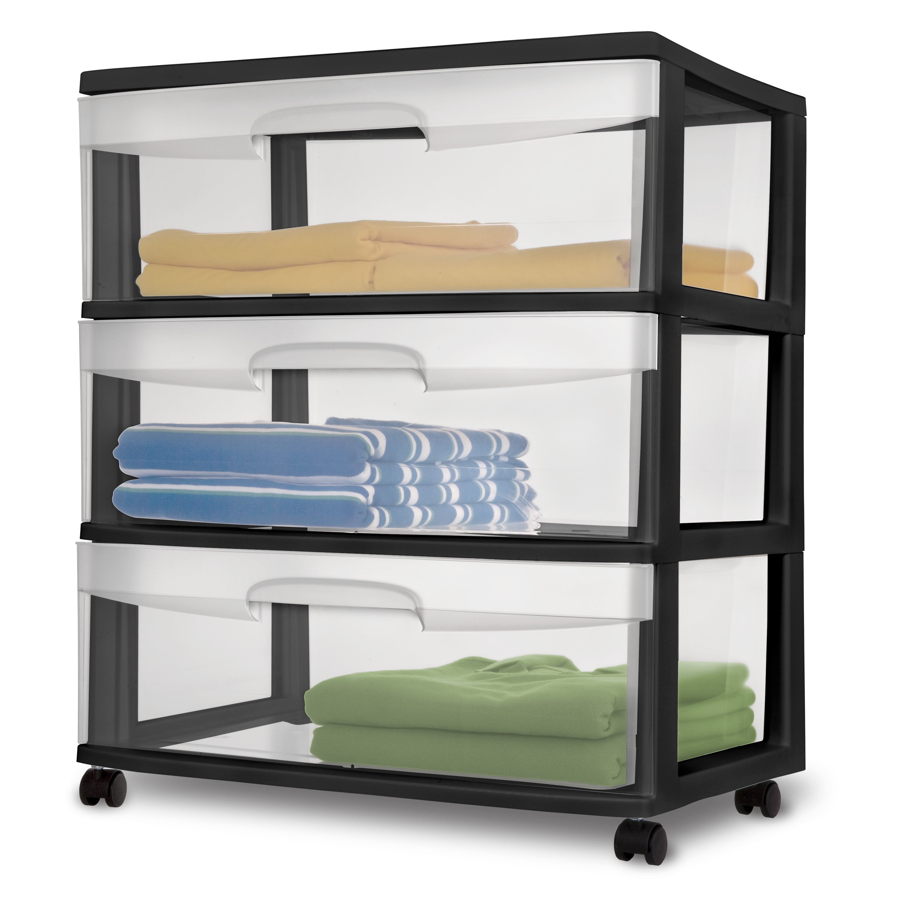 Sterilite Wide 3 Drawer Cart Black