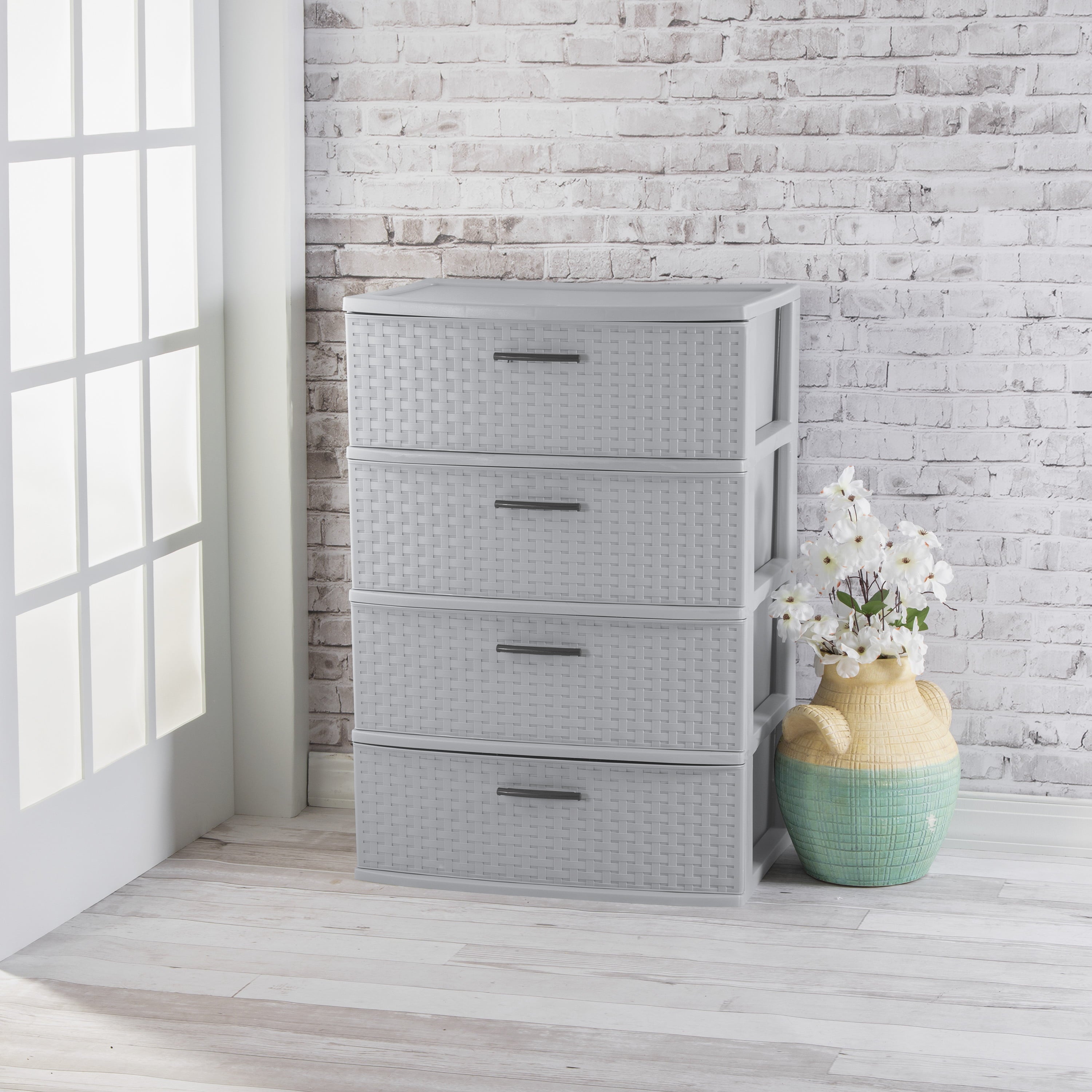 Sterilite 4 Drawer Wide Weave Tower Cement