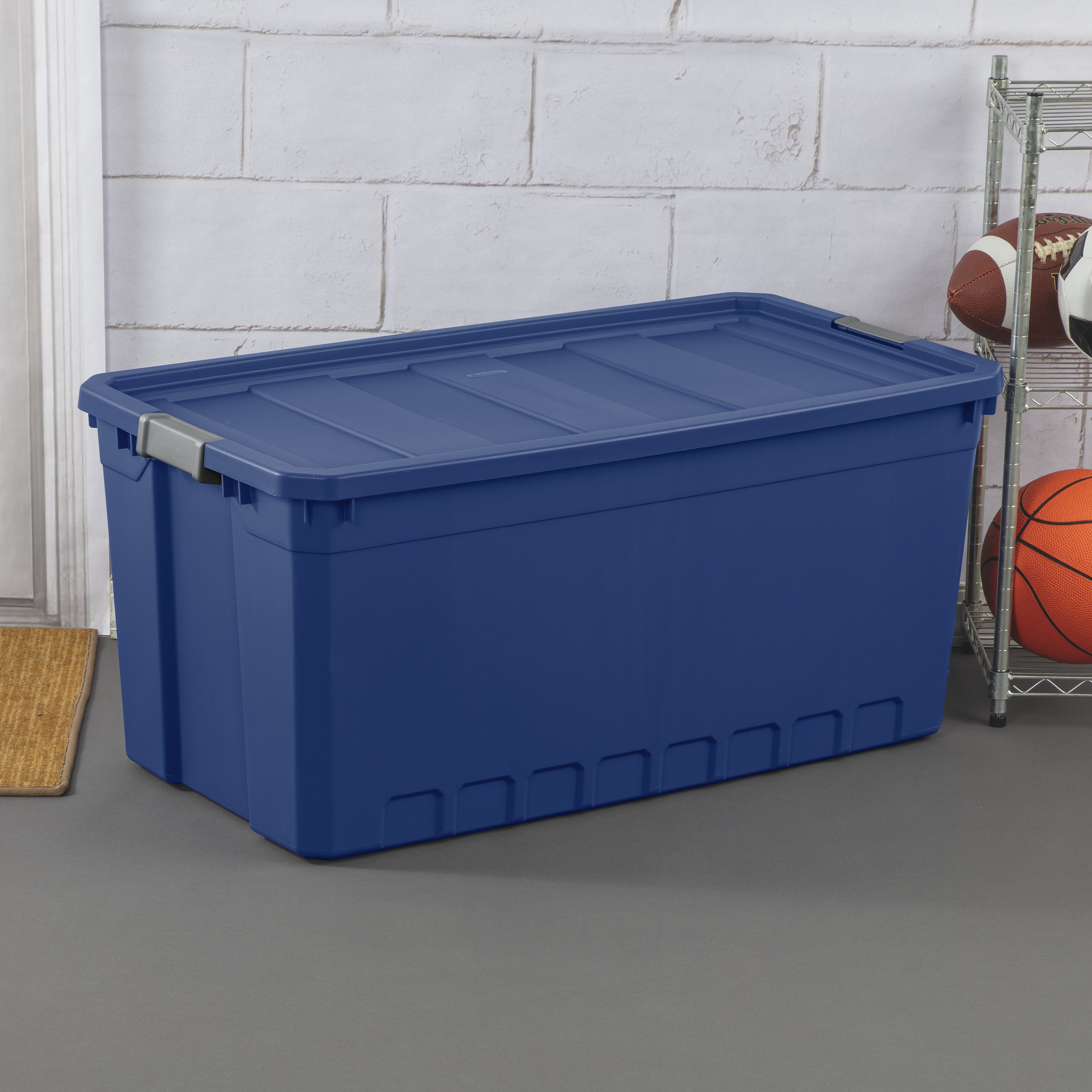 Sterilite 50 Gallon Plastic Stacker Tote, Stadium Blue, Adult, 2 Piece