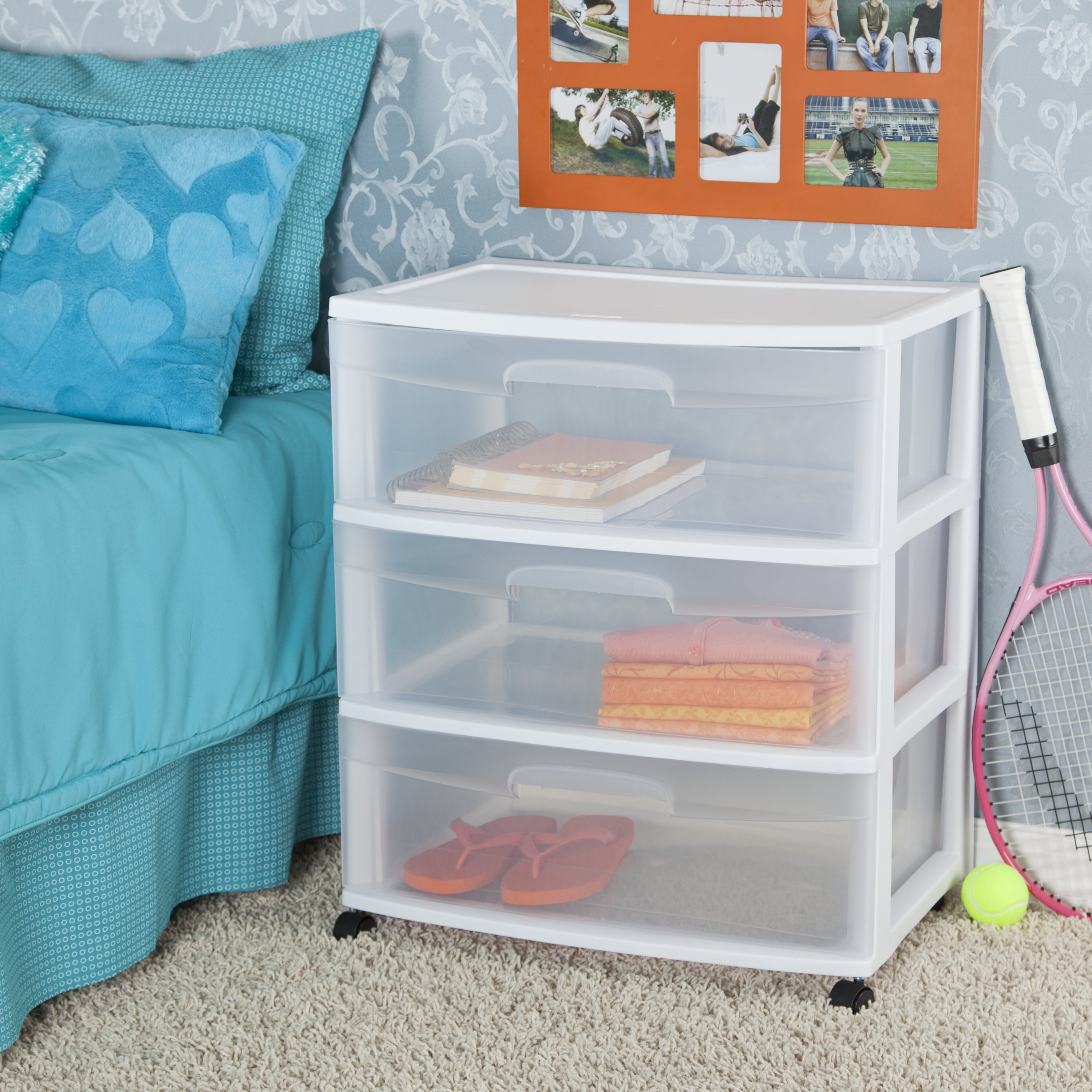 Sterilite Wide 3 Drawer Cart White