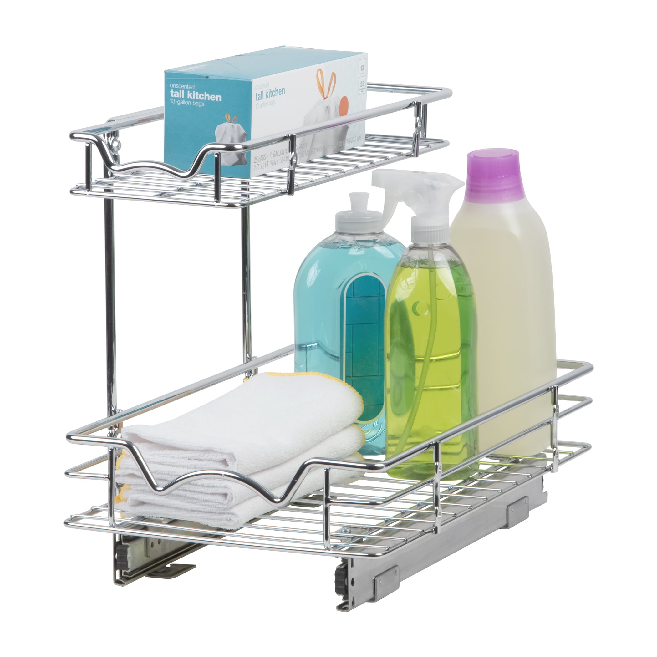 Under Sink Pull Out Organizer for Cabinet –Sliding Drawer Shelf Perfect for Vanity and Kitchen, Two Tier Roll Out Sliding Shelves