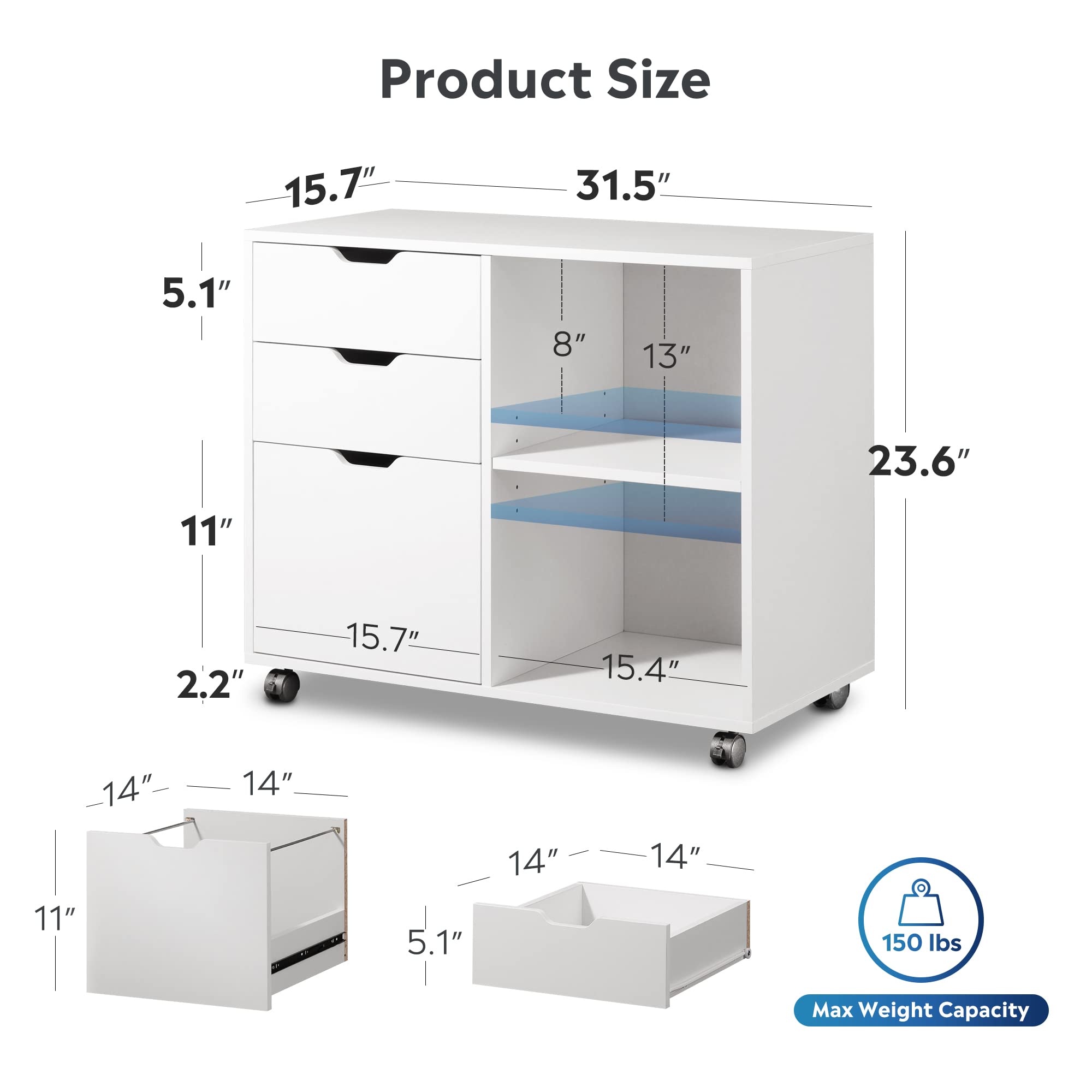 Devaise 3-Drawer Wood File Cabinet/Mobile Lateral Filing Cabinet