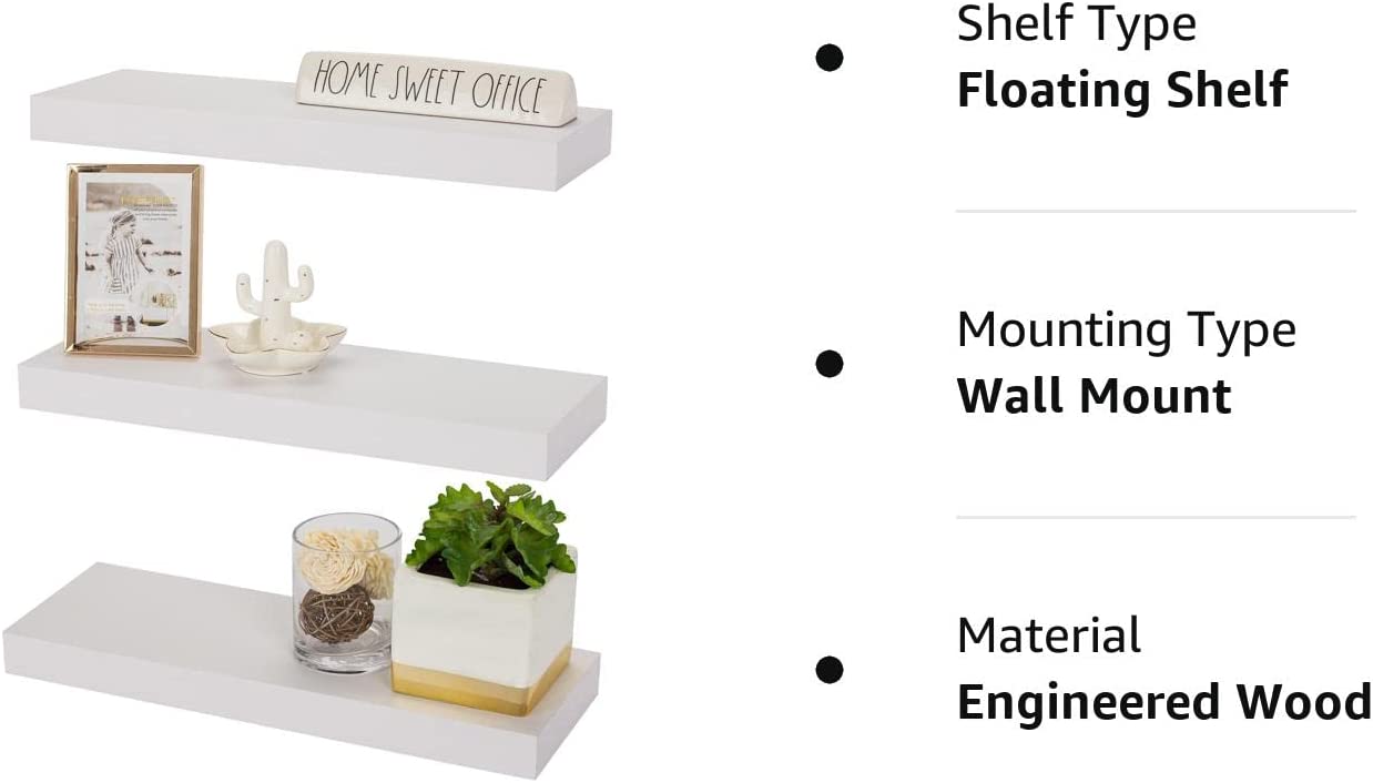 Sorbus Floating Shelf Set — Rustic Wood Hanging Rectangle Wall Shelves — Perfect for Home Décor, Trophy Display, Photo Frames, and More