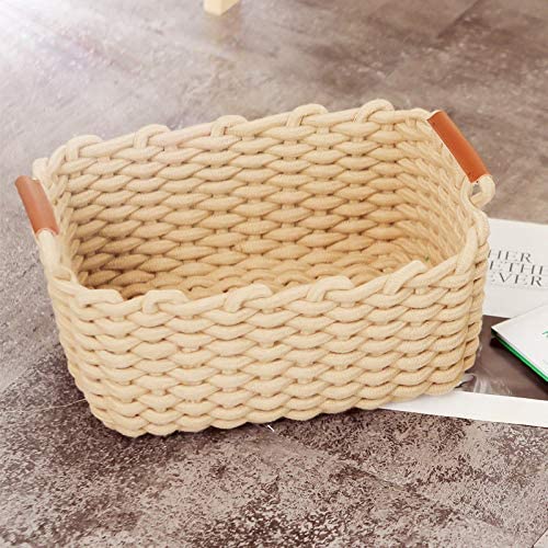 JJSQYLAN Cotton Rope Blanket Storage Basket for shelf,small decorative woven basket Organization and storage for Candy Food Nursery Baby Clothes Towels Diaper Caddy Books (Set of 3, Beige)