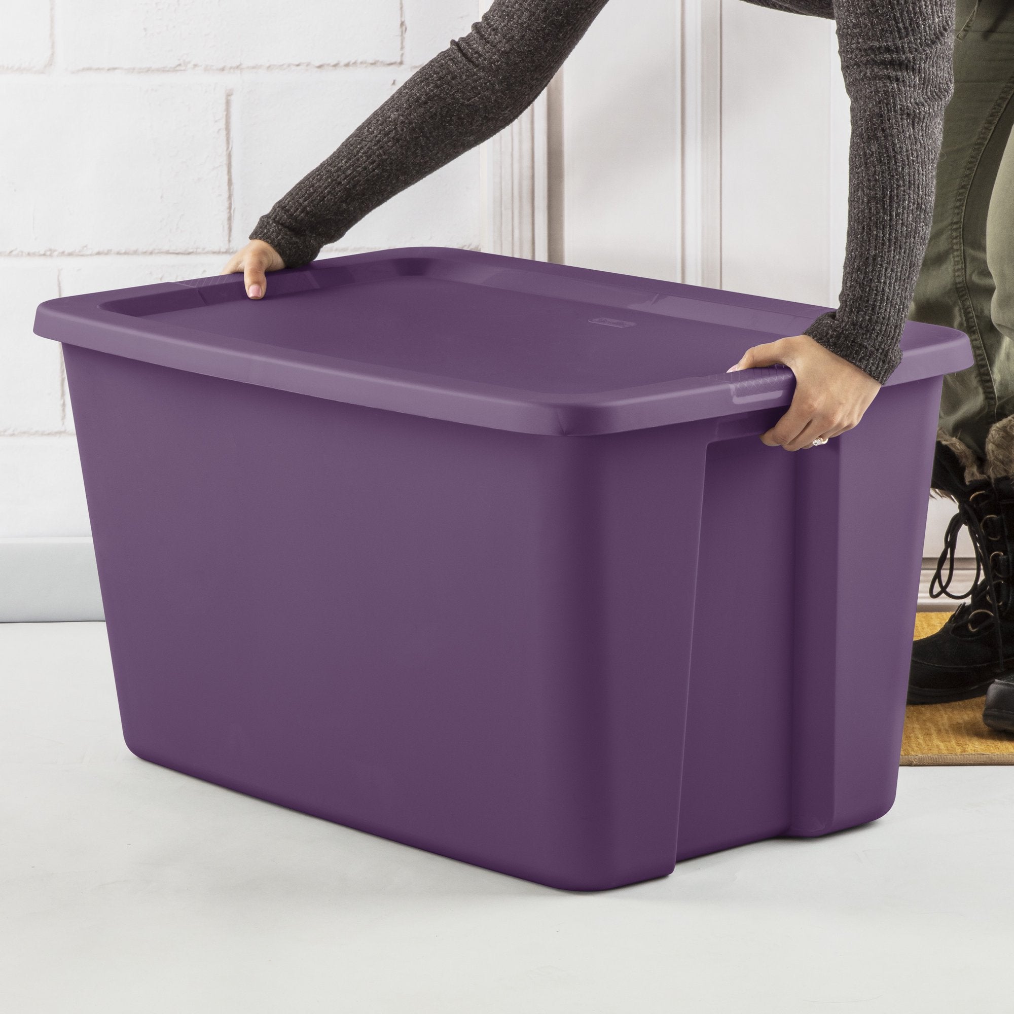 Sterilite Classic Stackable 30 Gal Storage Tote Container, Purple, 24 Pack