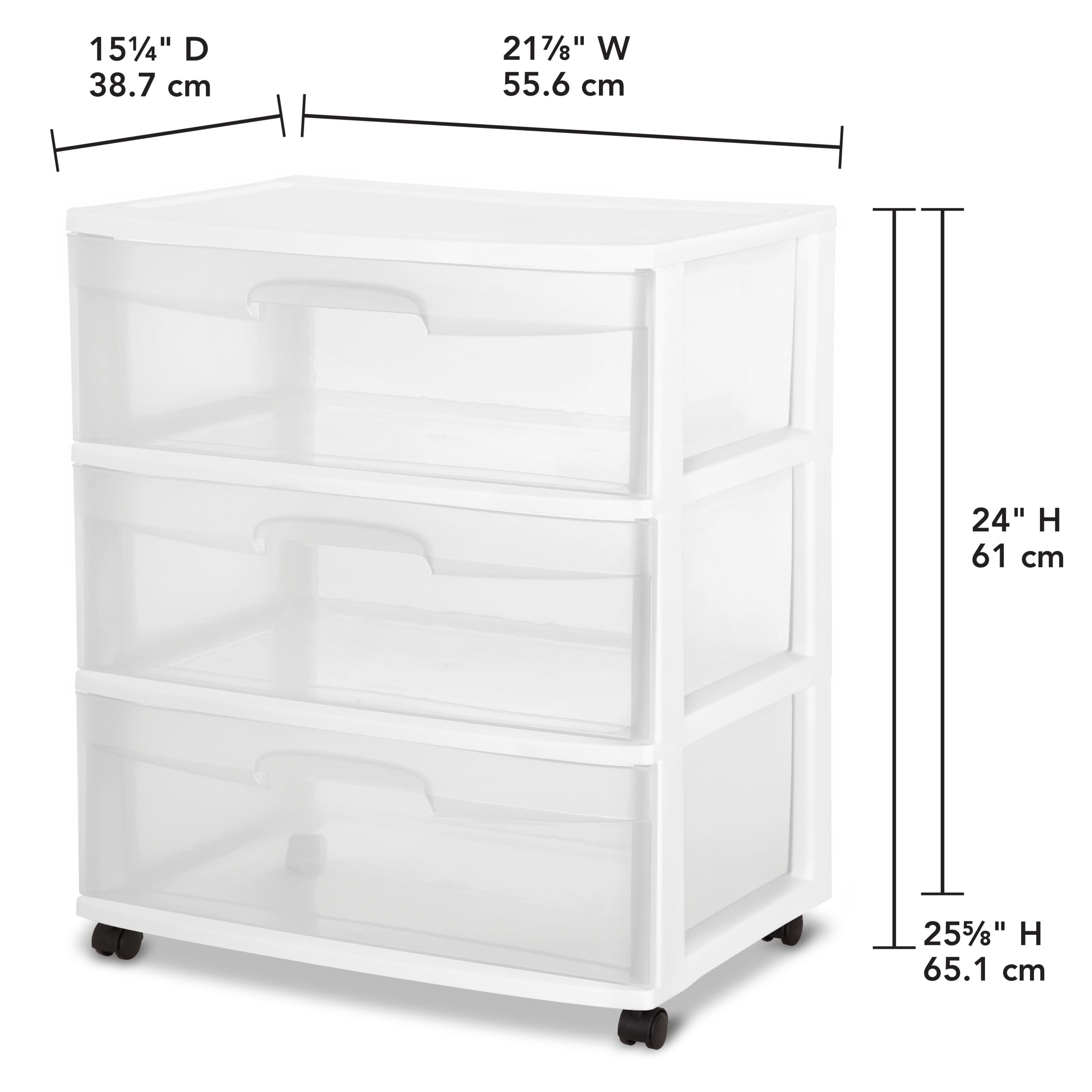 Sterilite Wide 3 Drawer Cart White