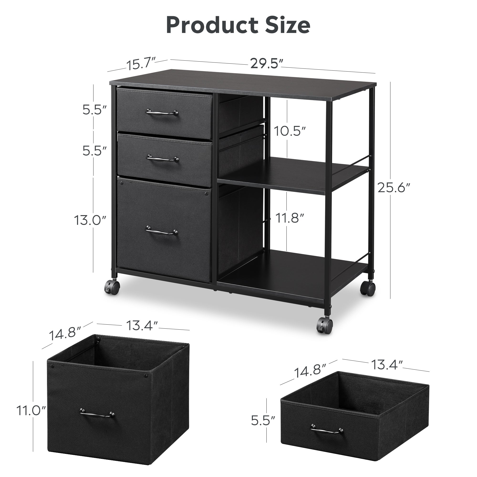 Devaise 3 Drawer Mobile File Cabinet