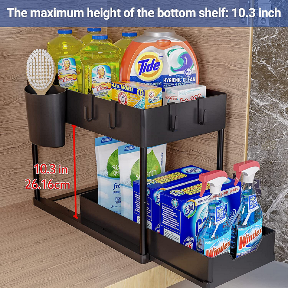 1 Pack Under Sink Organizers and Storage Pull Out Sliding Drawer， 2 Tier Multi-Purpose Kitchen Under the Sink Organizer