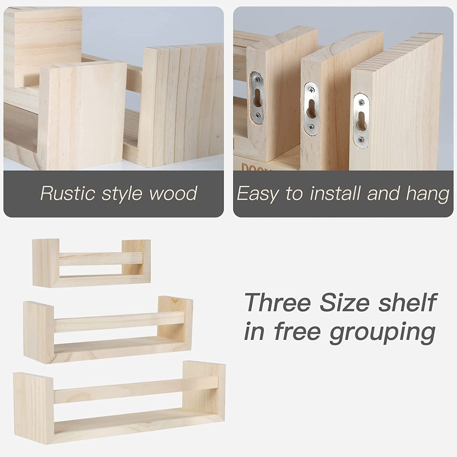 Comfy Floating Shelves Set of 3, Wall Floating Shelf, Wall Nursery Shelves-Log Wall Mount Shelf for Bathroom Bedroom