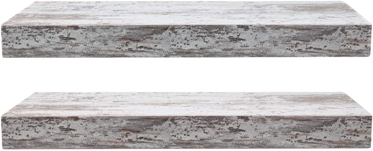 Home Zone Floating Shelf Set - Rustic Wood Coastal Beach Style Hanging Rectangle Wall Shelves for Home Décor, Trophy Display