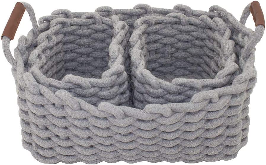 JJSQYLAN Cotton Rope Blanket Storage Basket for shelf,small decorative woven basket Organization and storage for Candy Food Nursery Baby Clothes Towels Diaper Caddy Books (Set of 3, Beige)