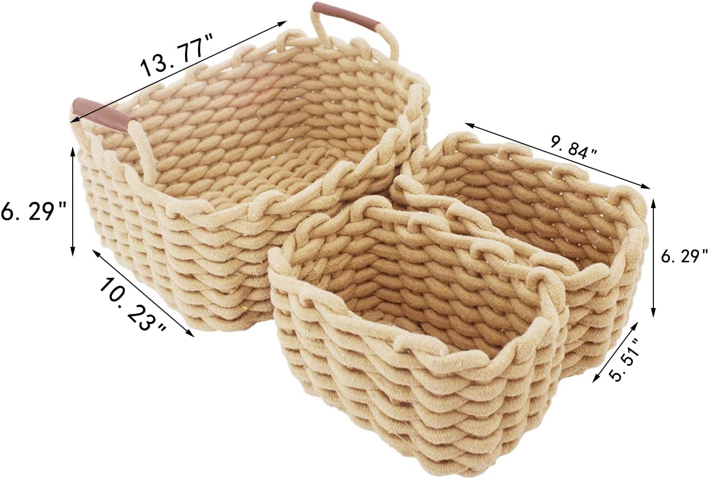 JJSQYLAN Cotton Rope Blanket Storage Basket for shelf,small decorative woven basket Organization and storage for Candy Food Nursery Baby Clothes Towels Diaper Caddy Books (Set of 3, Beige)