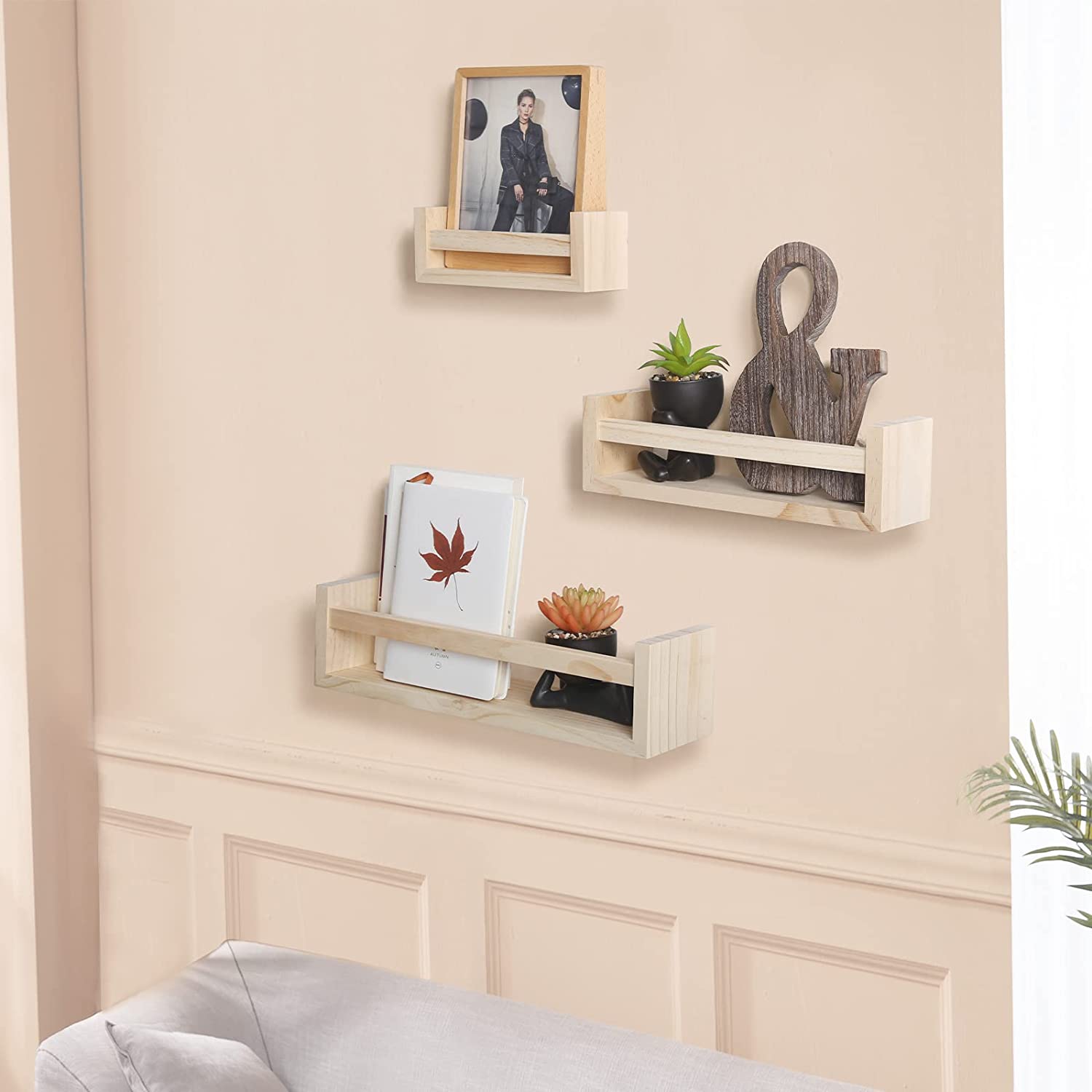 Comfy Floating Shelves Set of 3, Wall Floating Shelf, Wall Nursery Shelves-Log Wall Mount Shelf for Bathroom Bedroom