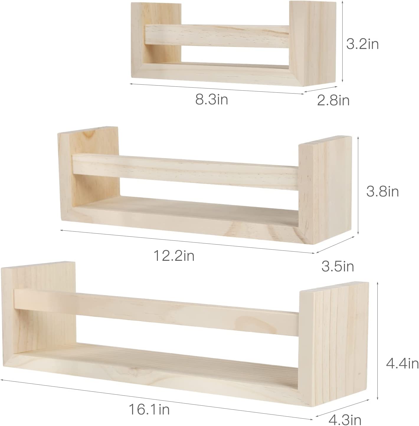 Comfy Floating Shelves Set of 3, Wall Floating Shelf, Wall Nursery Shelves-Log Wall Mount Shelf for Bathroom Bedroom