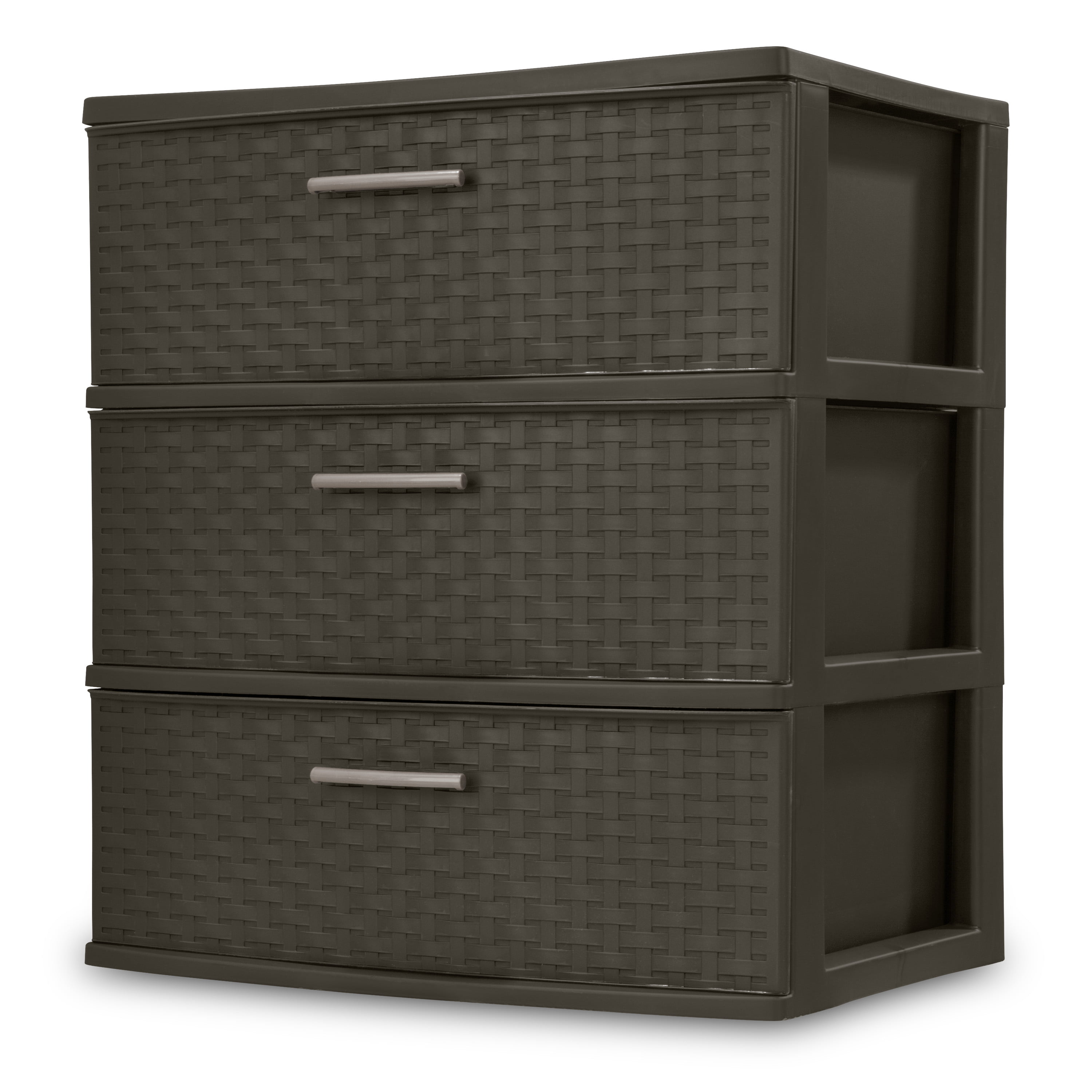 Sterilite 3-Drawer Wide Weave Design Storage Tower, Brown, Case of 1