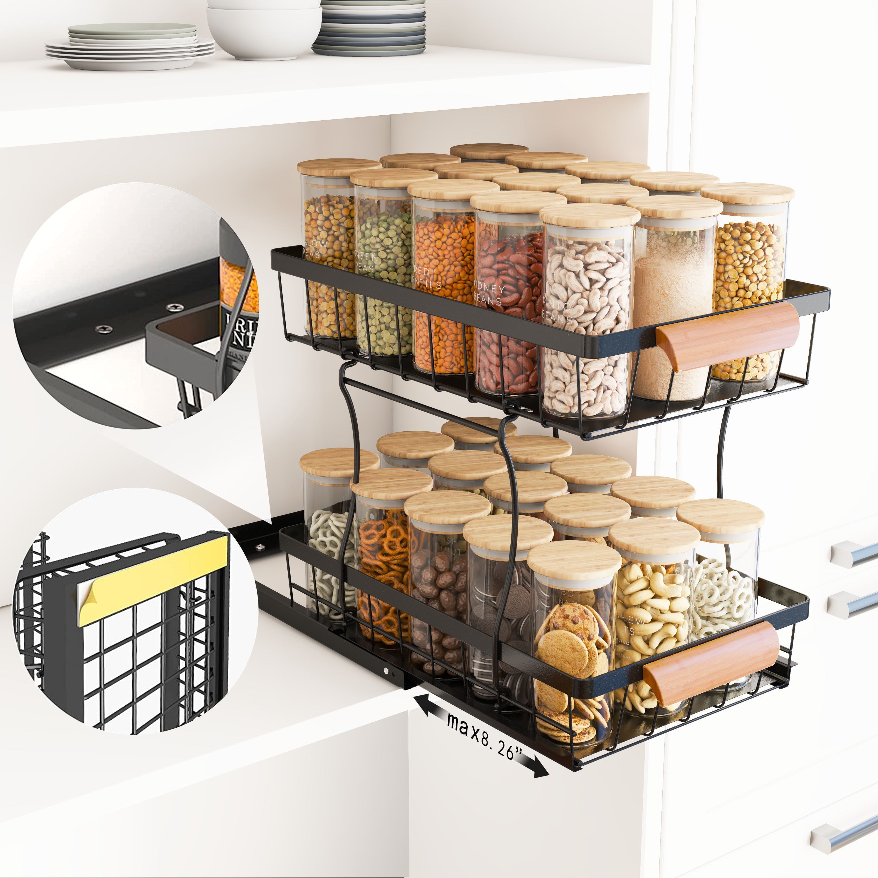 WERSEON Under the sink Rack 2 Layer Bathroom Kitchen Pull-Out Metal Shelf Organizer Black