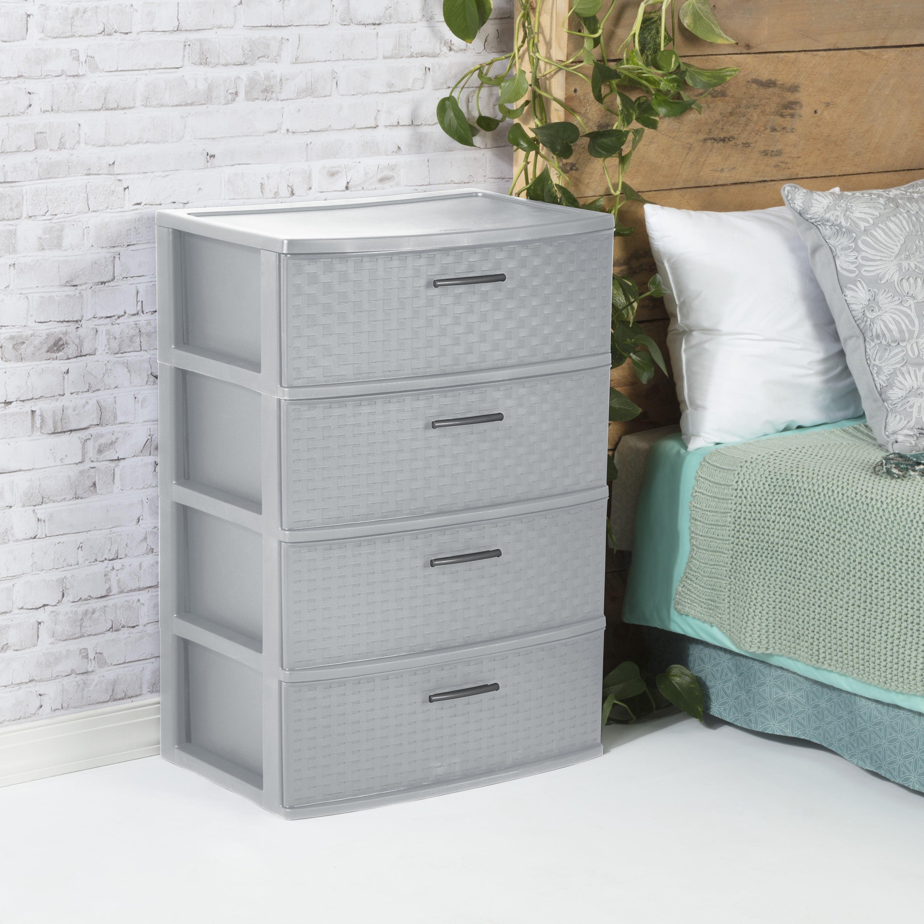 Sterilite 4 Drawer Wide Weave Tower Cement