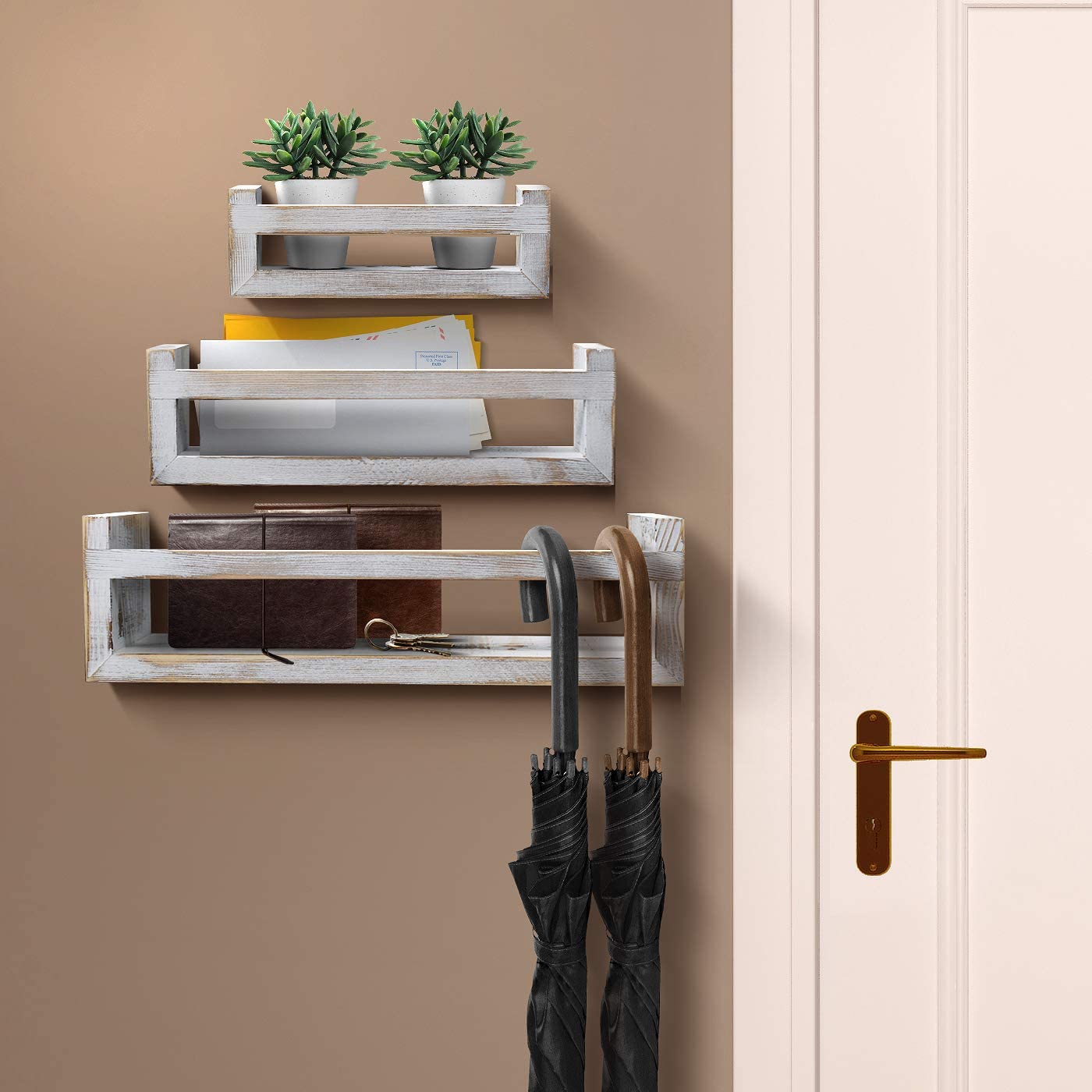 Sorbus Floating Shelves - Rustic Floating Book Shelves Wall Mount Wooden Hanging Ledge Storage Shelf Organizer