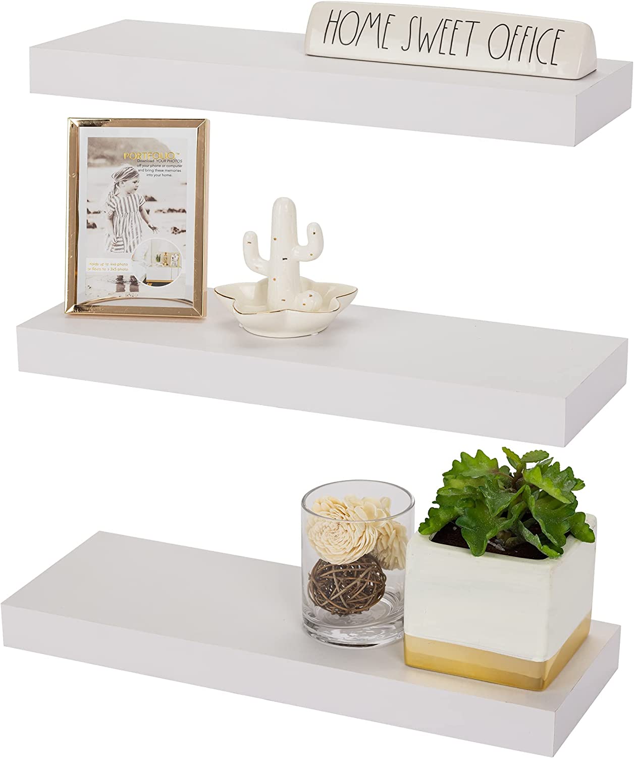 Sorbus Floating Shelf Set — Rustic Wood Hanging Rectangle Wall Shelves — Perfect for Home Décor, Trophy Display, Photo Frames, and More