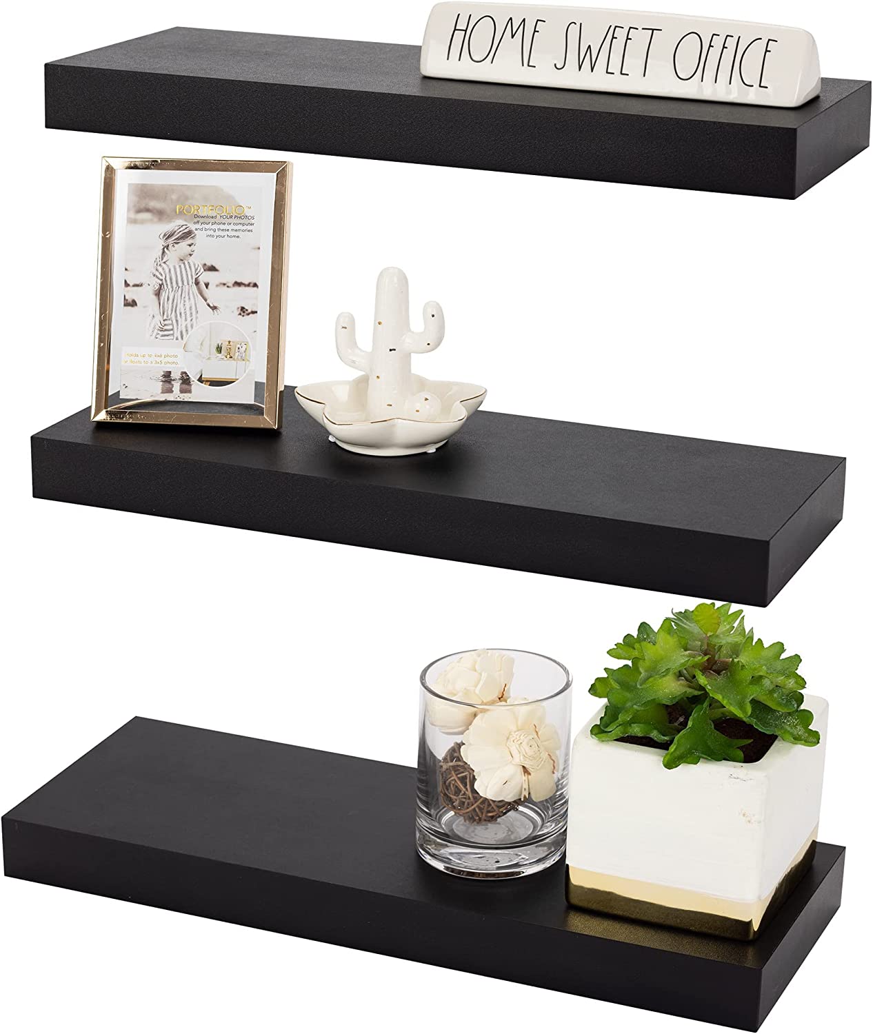 Sorbus Floating Shelf Set — Rustic Wood Hanging Rectangle Wall Shelves — Perfect for Home Décor, Trophy Display, Photo Frames, and More