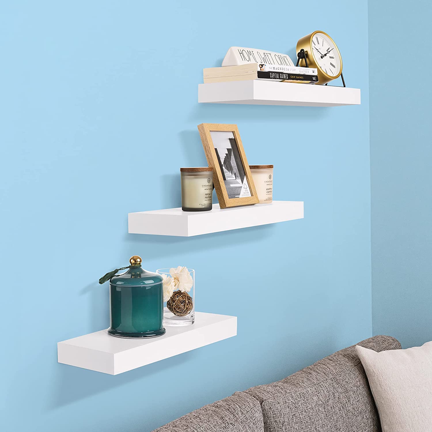 Sorbus Floating Shelf Set — Rustic Wood Hanging Rectangle Wall Shelves — Perfect for Home Décor, Trophy Display, Photo Frames, and More