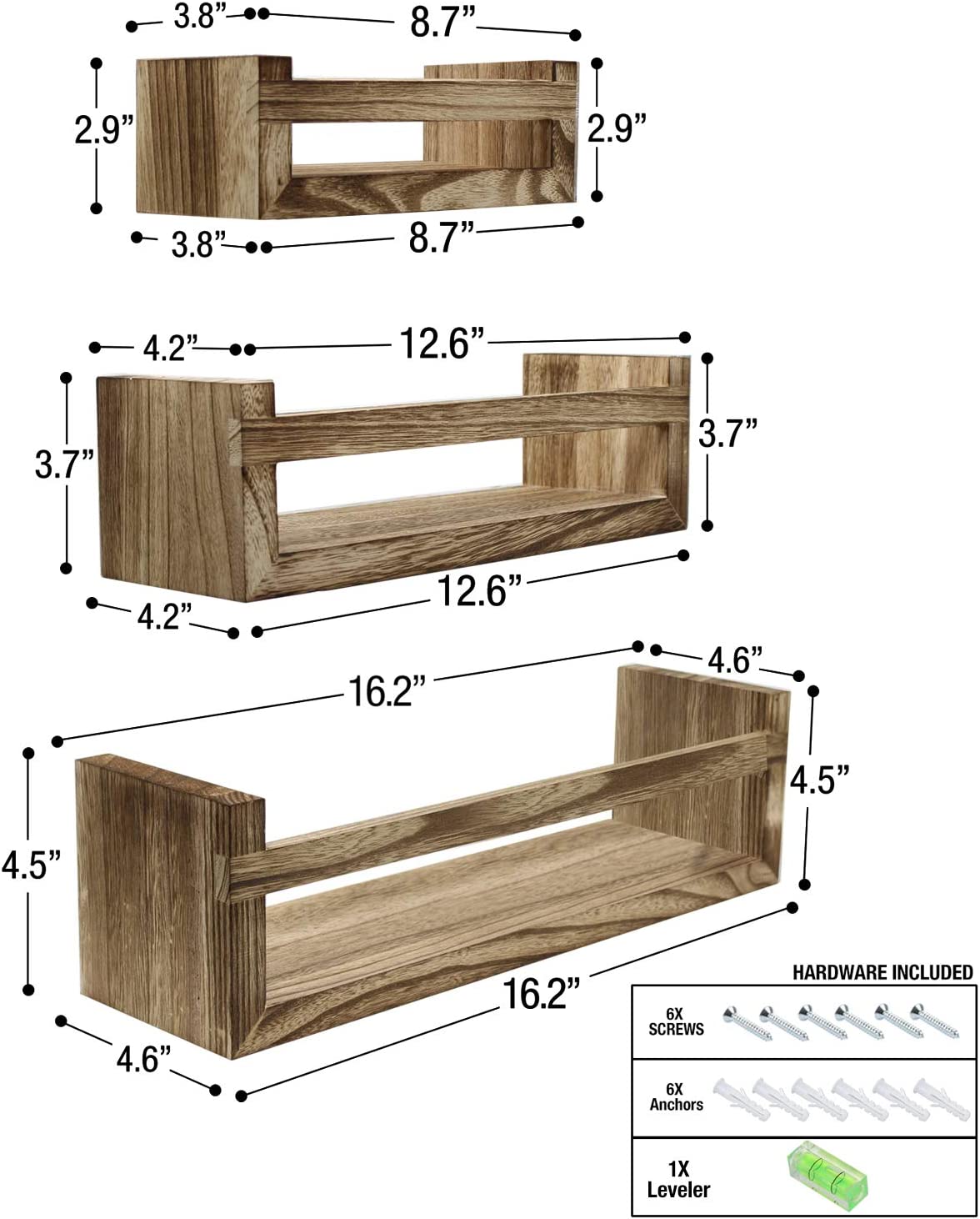 Sorbus Floating Shelves - Rustic Floating Book Shelves Wall Mount Wooden Hanging Ledge Storage Shelf Organizer