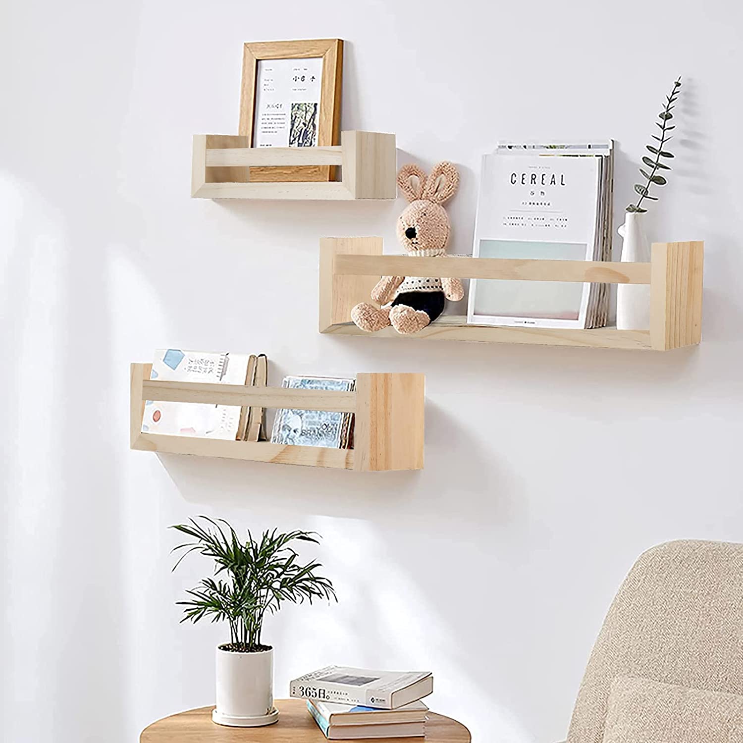 Comfy Floating Shelves Set of 3, Wall Floating Shelf, Wall Nursery Shelves-Log Wall Mount Shelf for Bathroom Bedroom