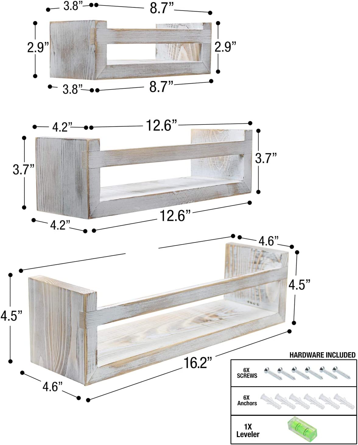 Sorbus Floating Shelves - Rustic Floating Book Shelves Wall Mount Wooden Hanging Ledge Storage Shelf Organizer