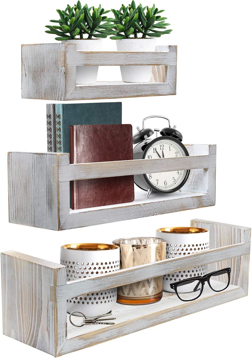 Sorbus Floating Shelves - Rustic Floating Book Shelves Wall Mount Wooden Hanging Ledge Storage Shelf Organizer