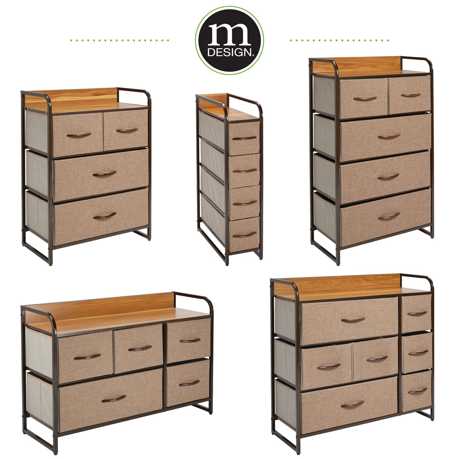 mDesign Dresser Storage Furniture Organizer - Large Standing Unit for Bedroom, Office, Entryway, Living Room and Closet - 7 Removable Fabric Drawers - Coffee/Espresso Brown