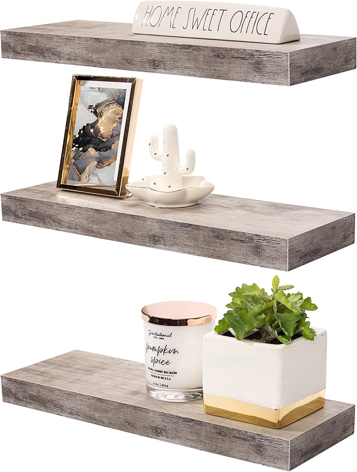 Sorbus Floating Shelf Set — Rustic Wood Hanging Rectangle Wall Shelves — Perfect for Home Décor, Trophy Display, Photo Frames, and More