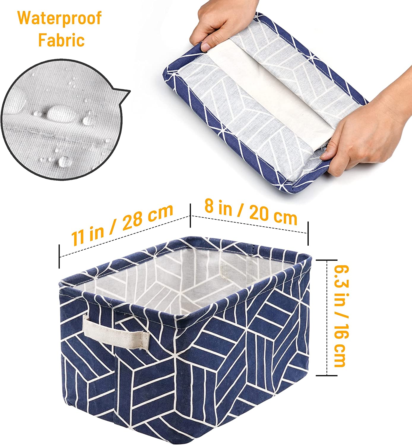 6 Pcs Storage Basket Foldable Cube Fabric Bins Square Mini Box Receive Organizer Rectangle Canvas with Handles for Nursery Home Office Kids Toys Books Small 11x8x6.3 inch Grey