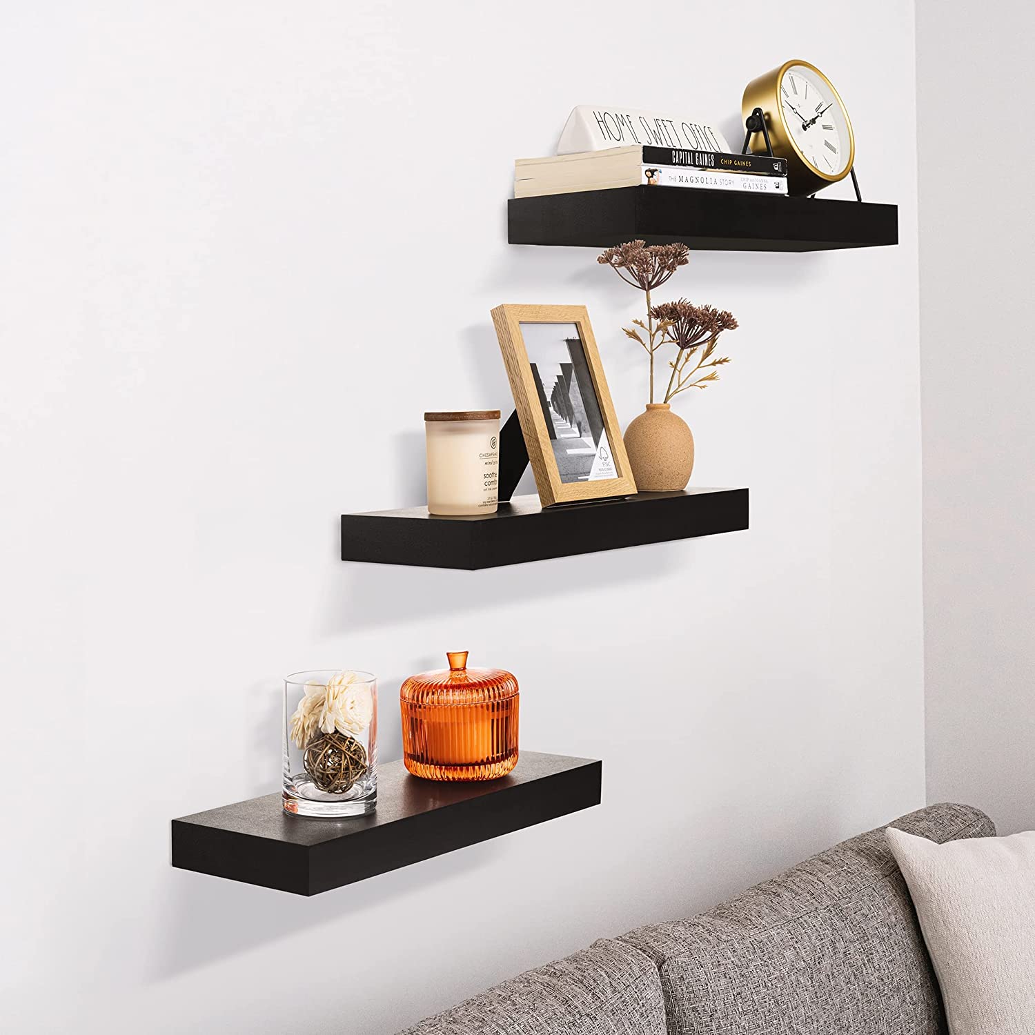 Sorbus Floating Shelf Set — Rustic Wood Hanging Rectangle Wall Shelves — Perfect for Home Décor, Trophy Display, Photo Frames, and More