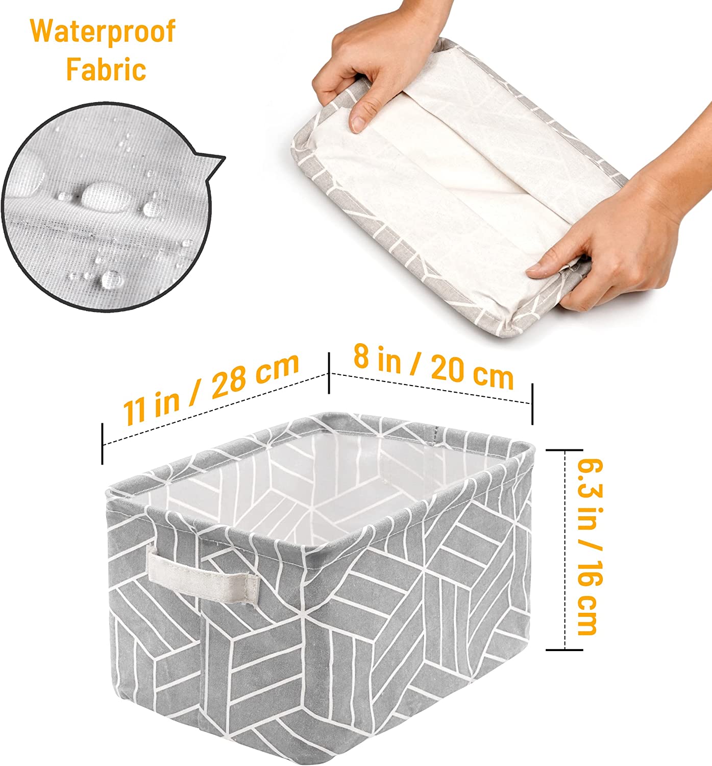 6 Pcs Storage Basket Foldable Cube Fabric Bins Square Mini Box Receive Organizer Rectangle Canvas with Handles for Nursery Home Office Kids Toys Books Small 11x8x6.3 inch Grey