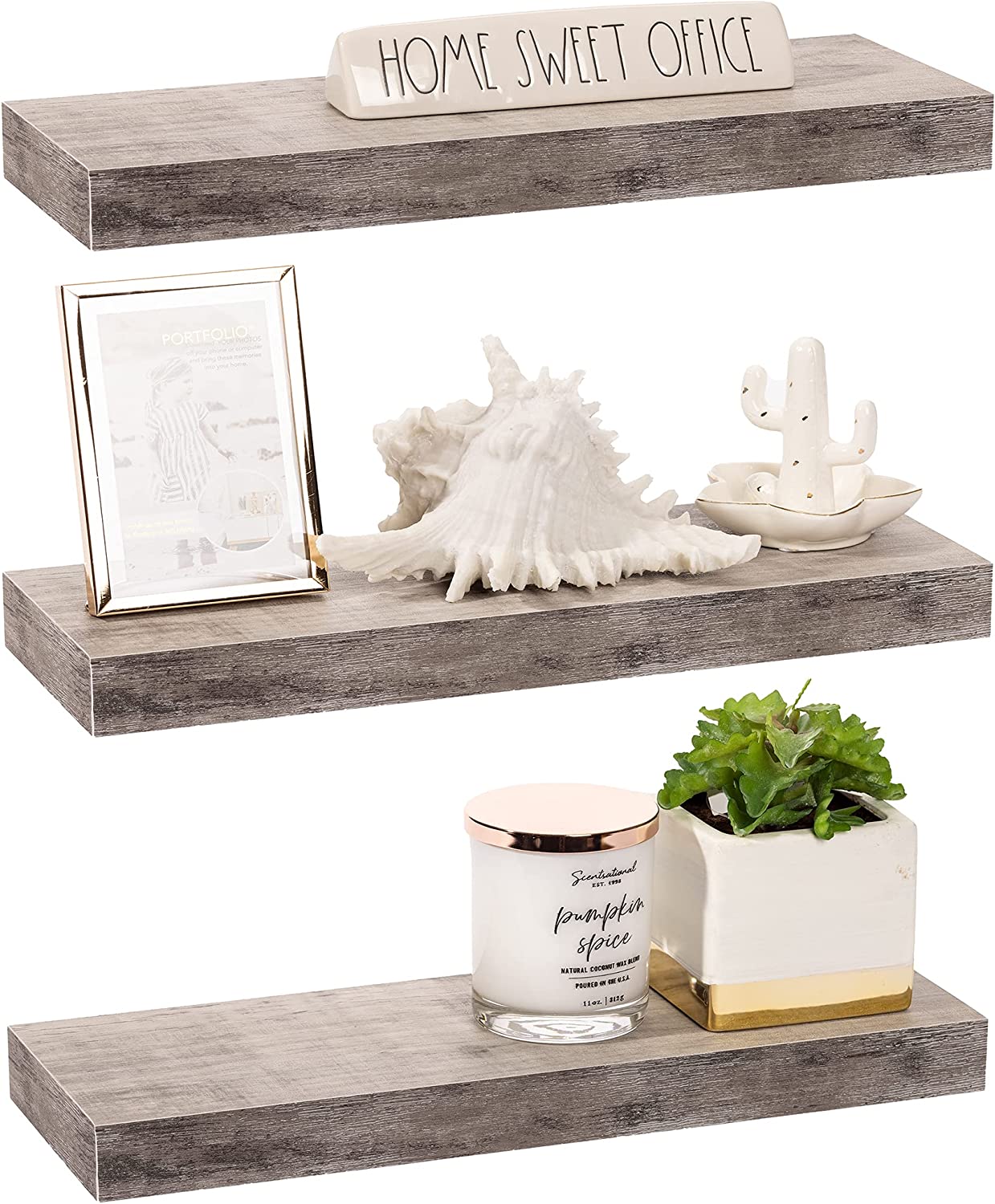 Sorbus Floating Shelf Set — Rustic Wood Hanging Rectangle Wall Shelves — Perfect for Home Décor, Trophy Display, Photo Frames, and More